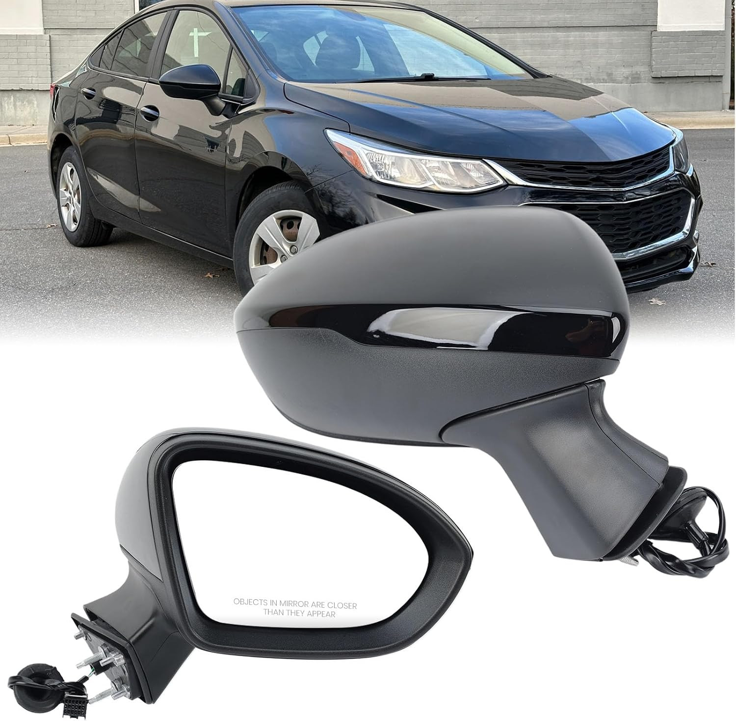 Right Passenger Side Mirror Fits 2016-2019 Chevy Cruze Black 3Pins