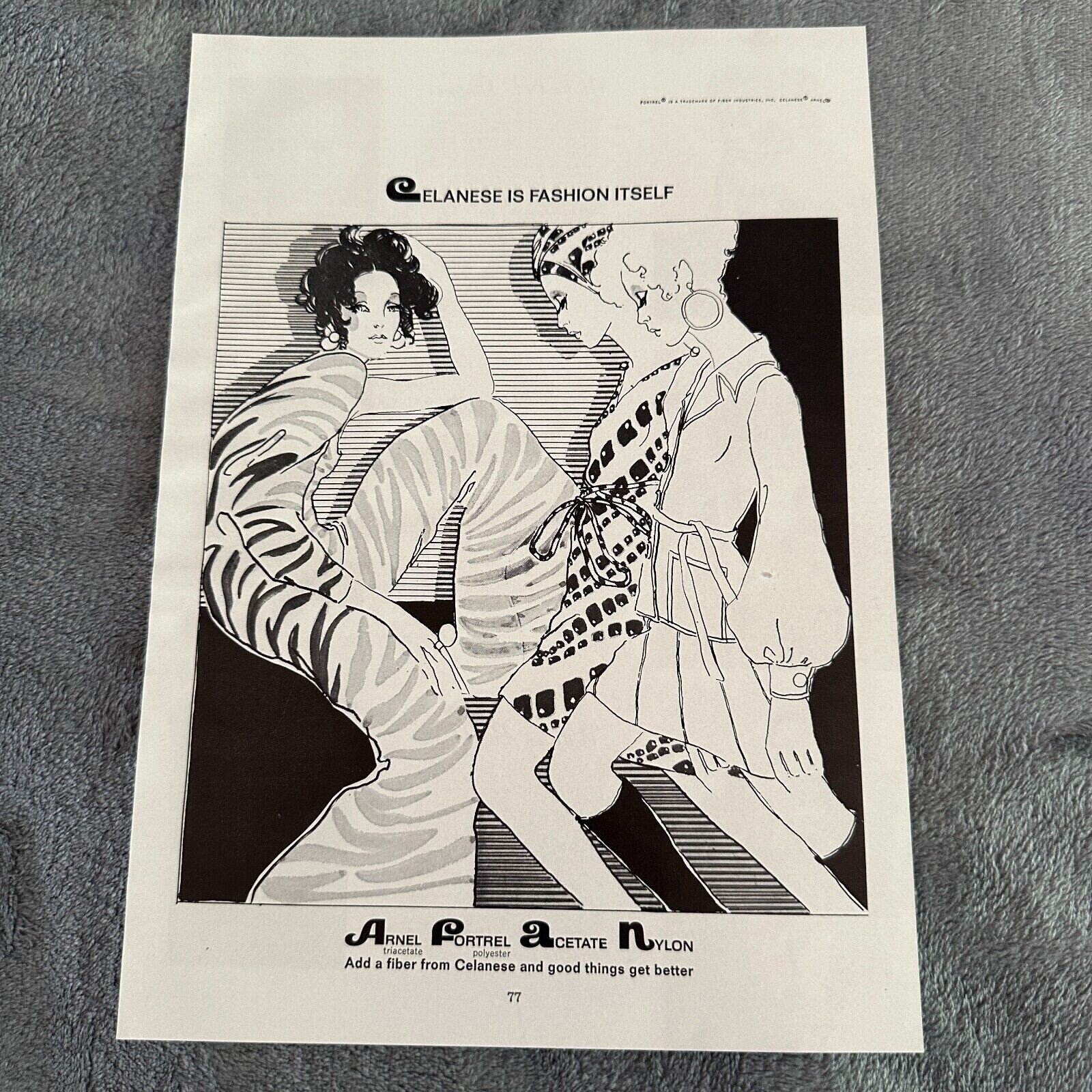Vintage 1960s Celanese Fashion Ad Print 1968 Mod Art Deco Illustration Retro Dec