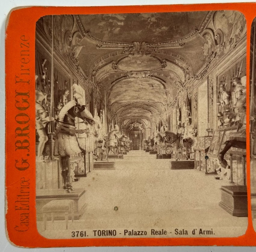 TORINO - Palazzo Reale Sala d\'Armi by G. Brogi Antique Vintage Stereoview Card