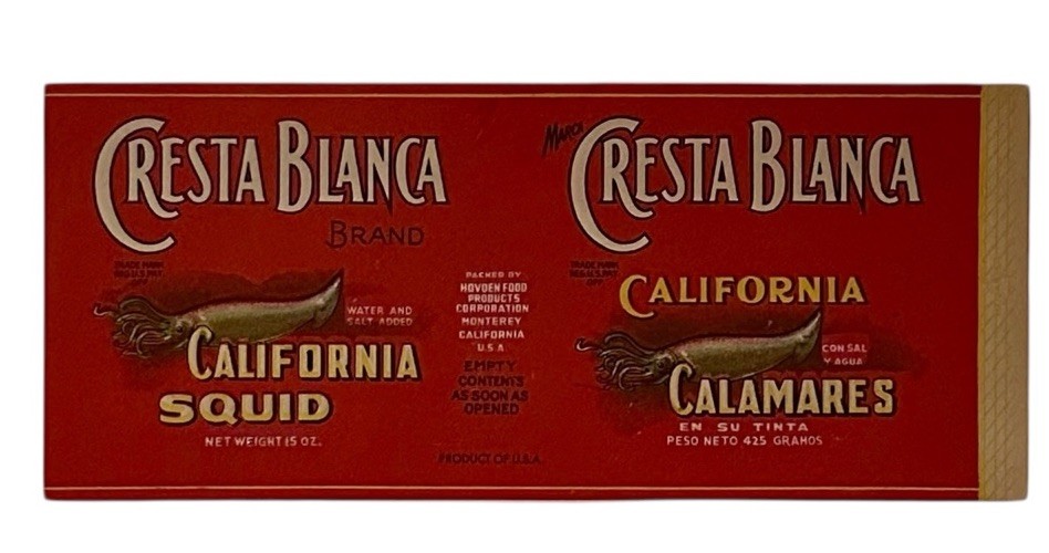 Vintage Cresta Blanca Squid Monterey CA Cannery Row Can Label - Nostalgic Retro