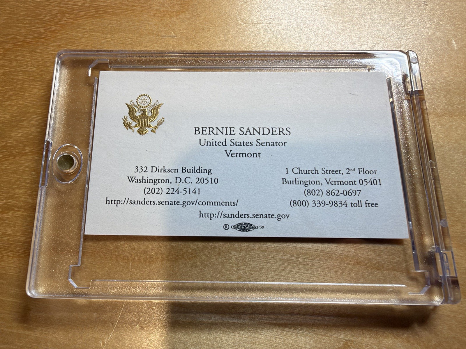 Bernie Sanders Official US Senate Business Card Vermont Gold Embossed Vintage