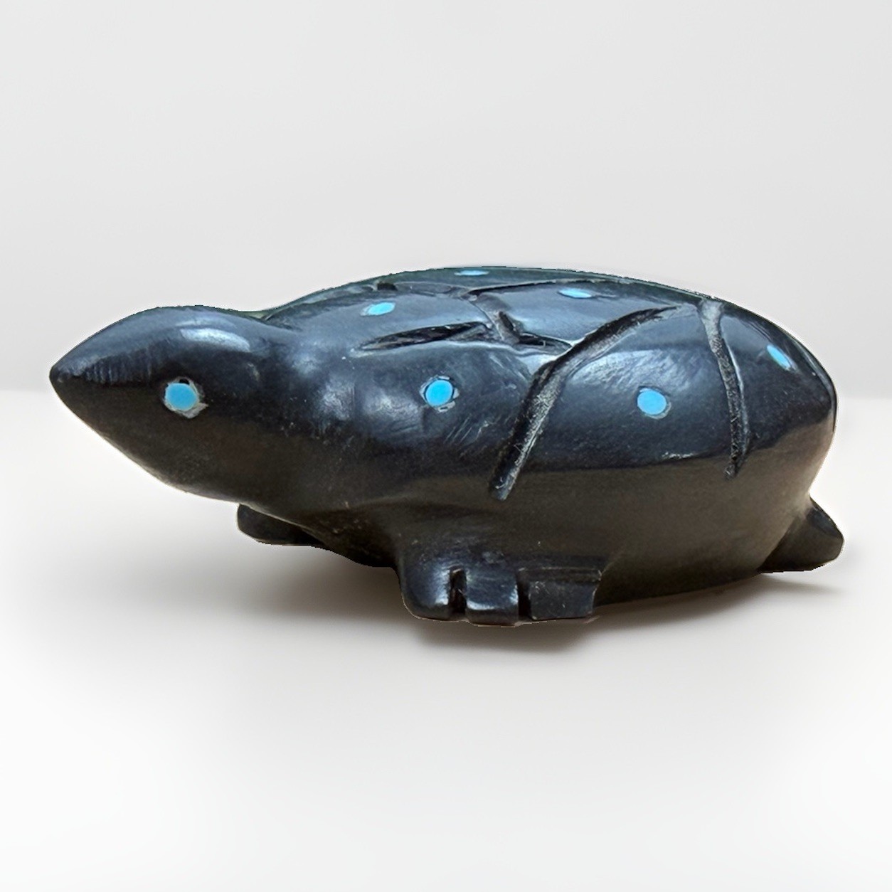 Vintage Zuni Black Onyx Turquoise Turtle Fetish Carving 30.15g