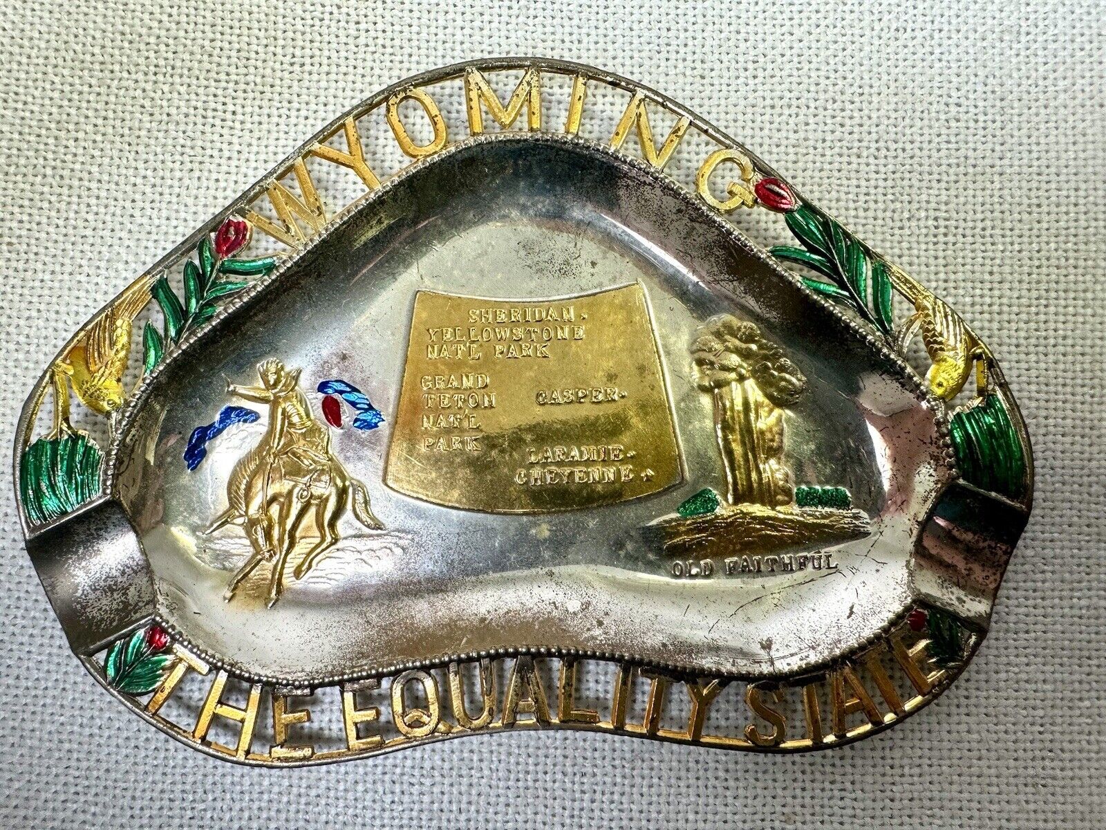 Vintage Souvenir Ashtray - Wyoming / The Equality State - 1960's Made In Japan