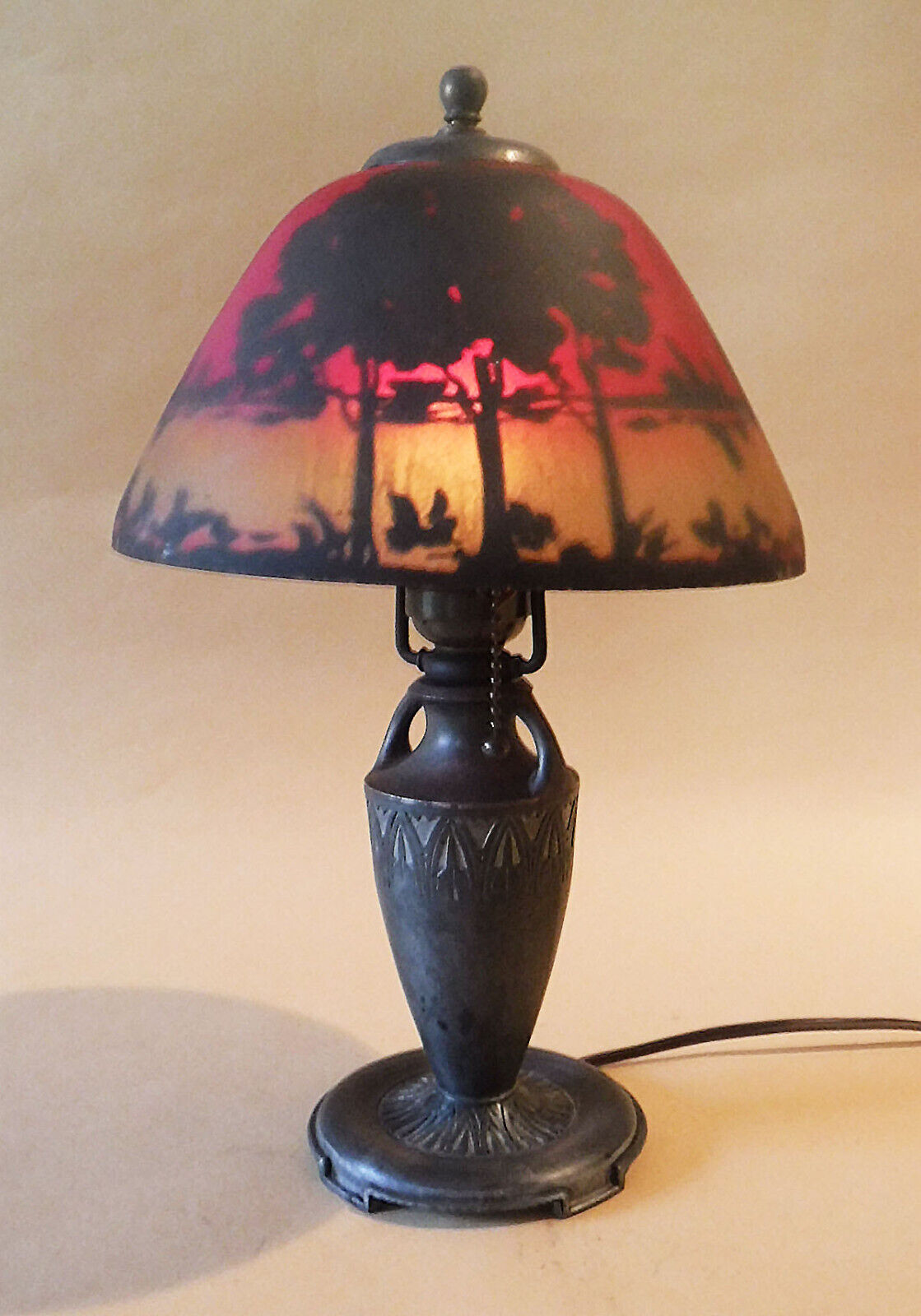 Antique Arts & Crafts Moe Bridges Table Boudoir Accent Reverse Painted Lamp