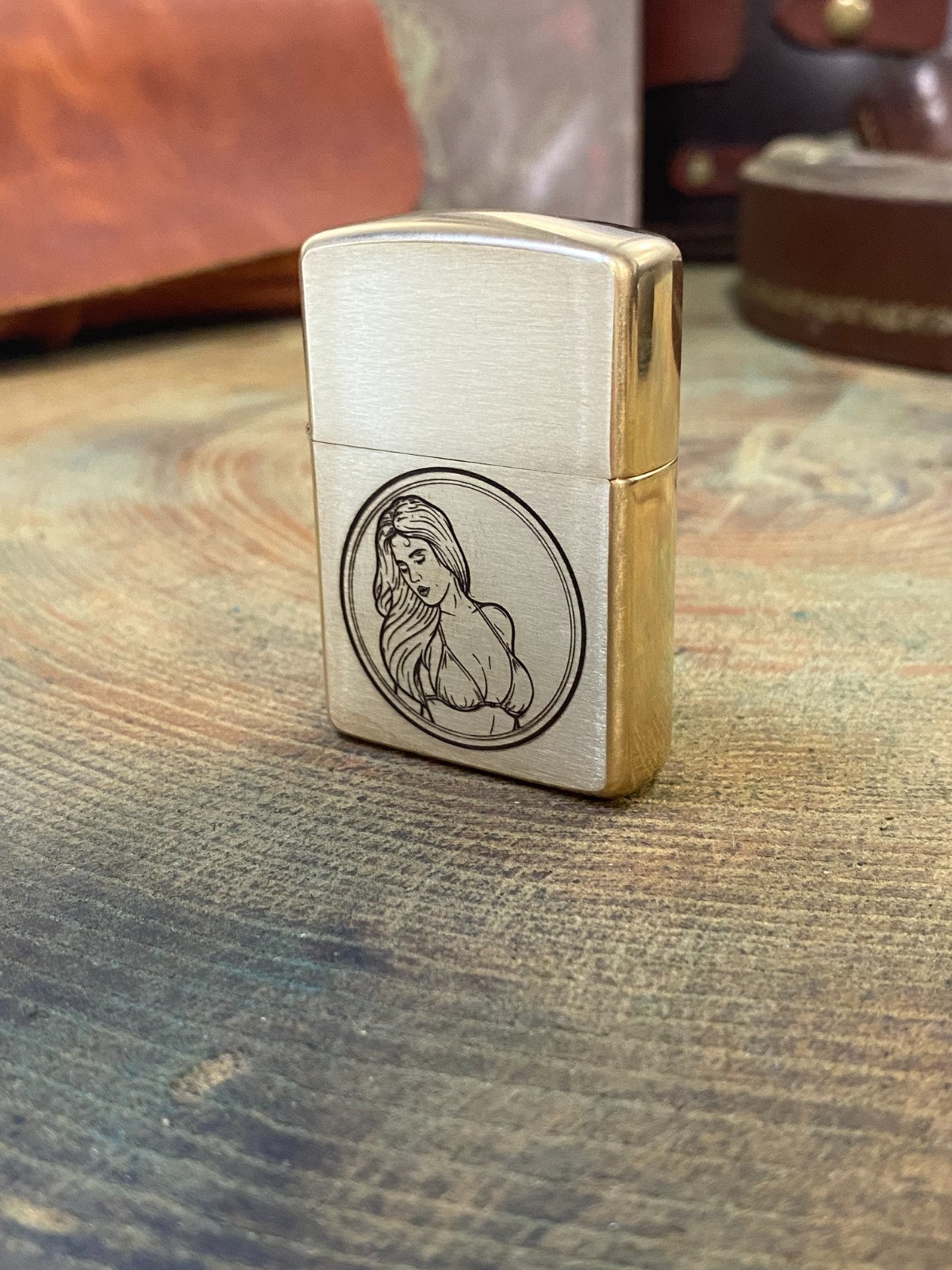 Heads & Tails Retro Girl Engraved Brass Armor Zippo – Made & Engraved USA
