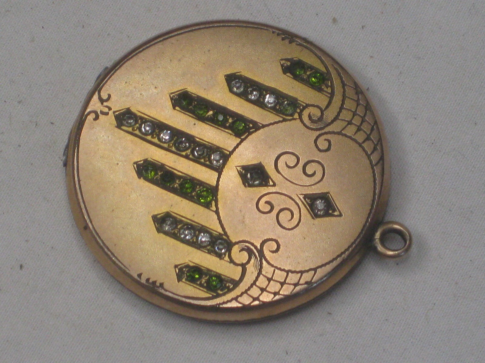 vintage antique compact pendant etched faceted inlay stone  Art Nouveau