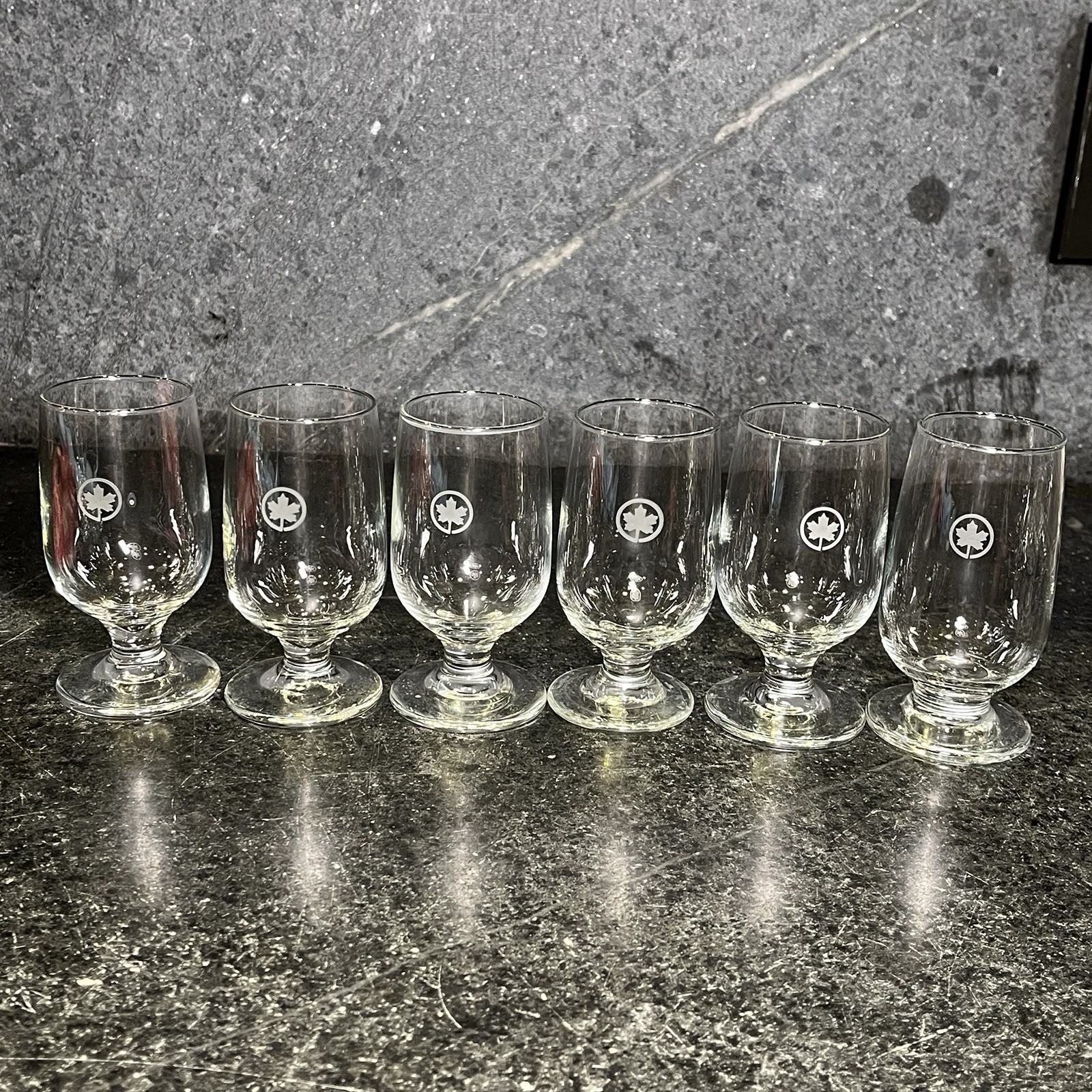 Air Canada Airlines Brandy Snifter Glass - Frosted Logo, Lot 6, Maple Leaf Glass Air Canada Airlines Brandy Snifter Glass - Frosted Logo, Lot 6, Maple Leaf Glass