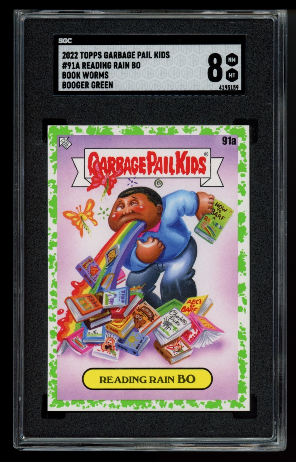 2022 Topps Gargabe Pail Kids #91A Book Worms Booger Green Reading Rain Bo SGC 8