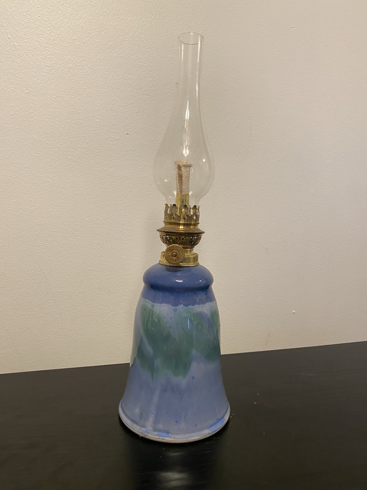Vintage Gaudard France Oil Lamp Edgecomb Potters Pottery Base Blue Green 16”