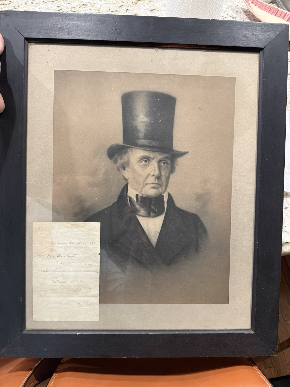 1851 Daniel Webster Signed Letter & Engraving - Sec. of State - Framed Autograph