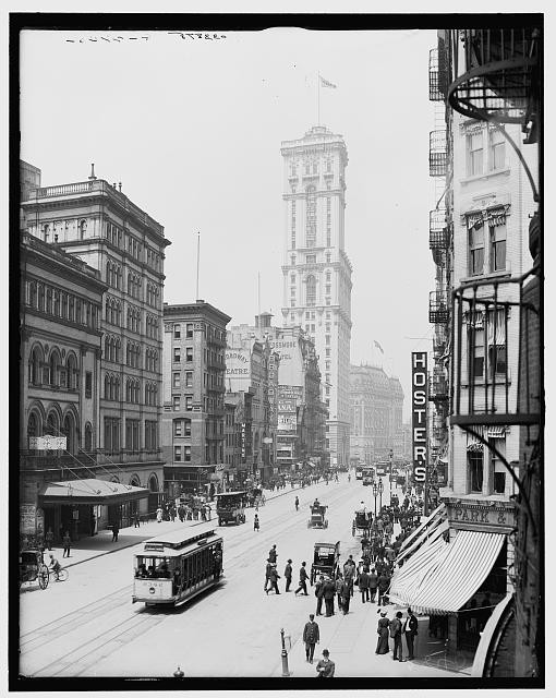 New York City Broadway Times Building 1903-1910 streetcars pedestrians