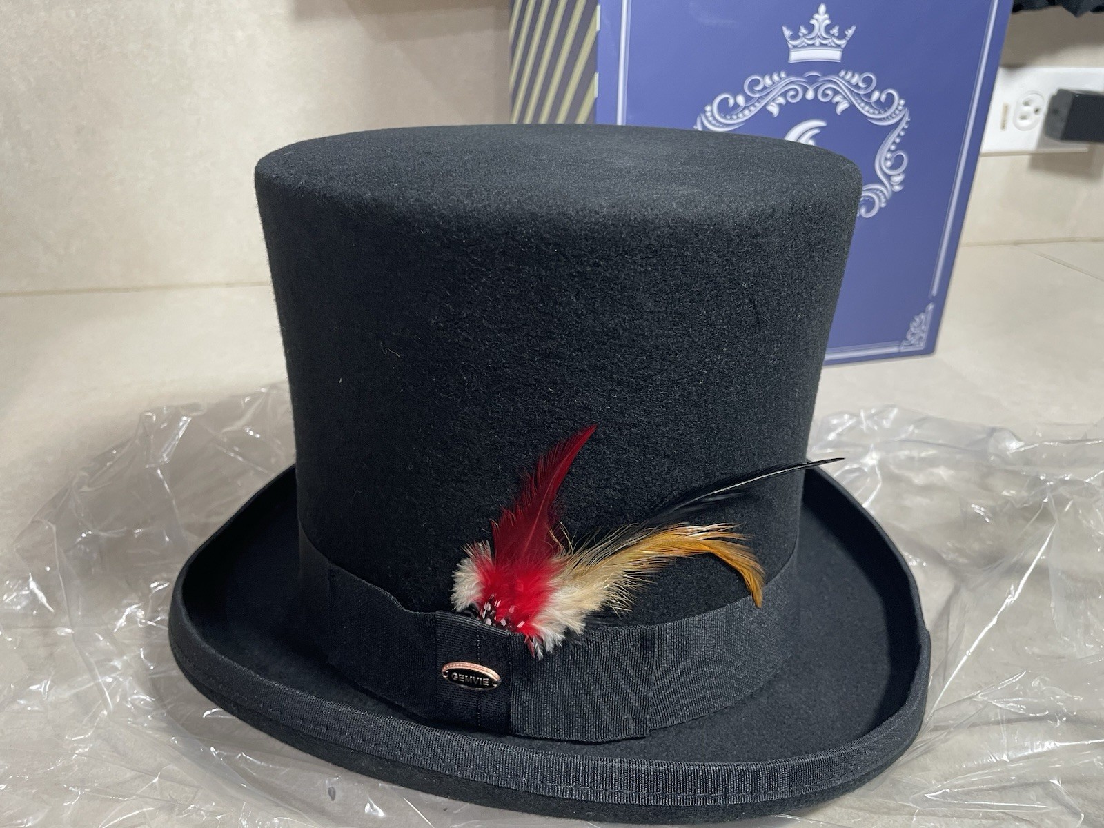 GEMVIE Men's 100% Wool Felt Stage Magic Adult Costume Tall Top Hat 7” High Black