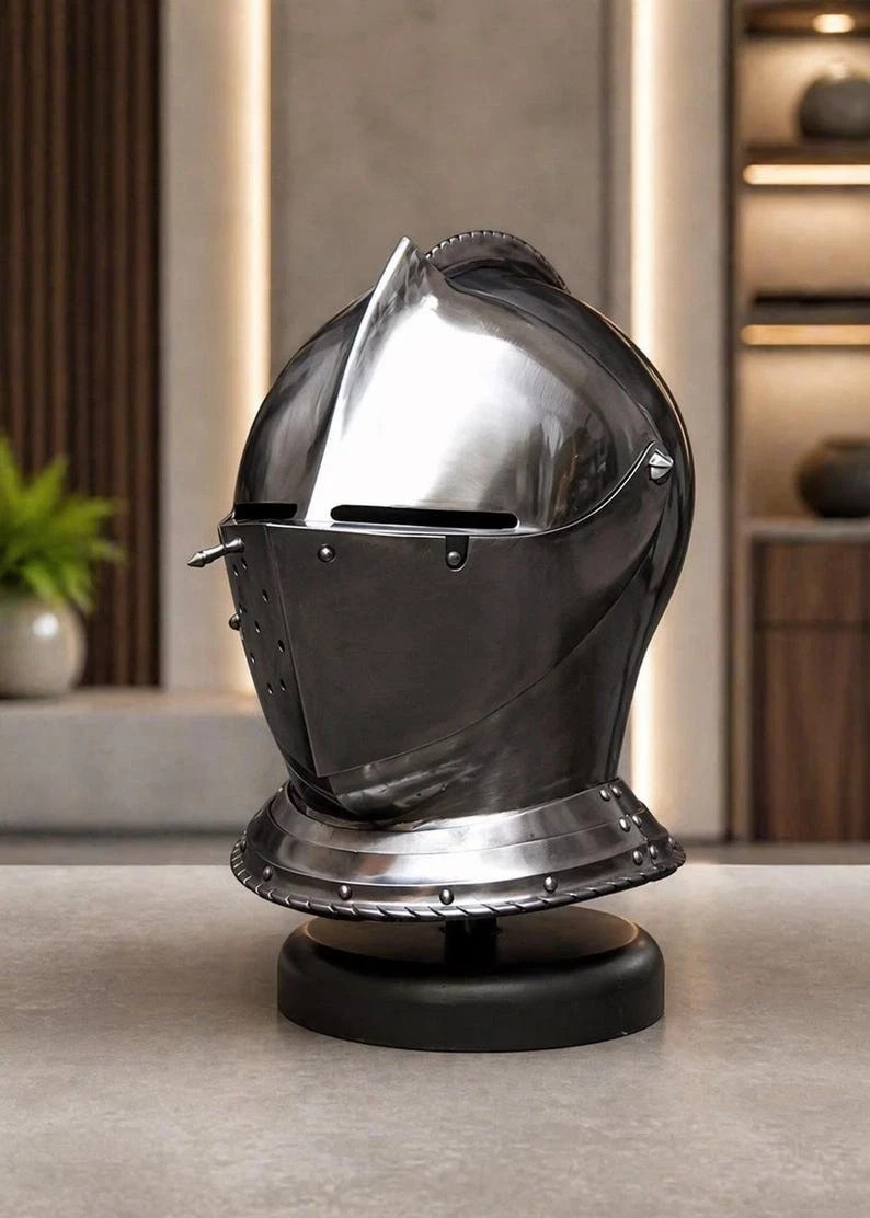 Handcrafted Medieval Close Helmet Steel Knight Armor Full Face Gothic Helmet