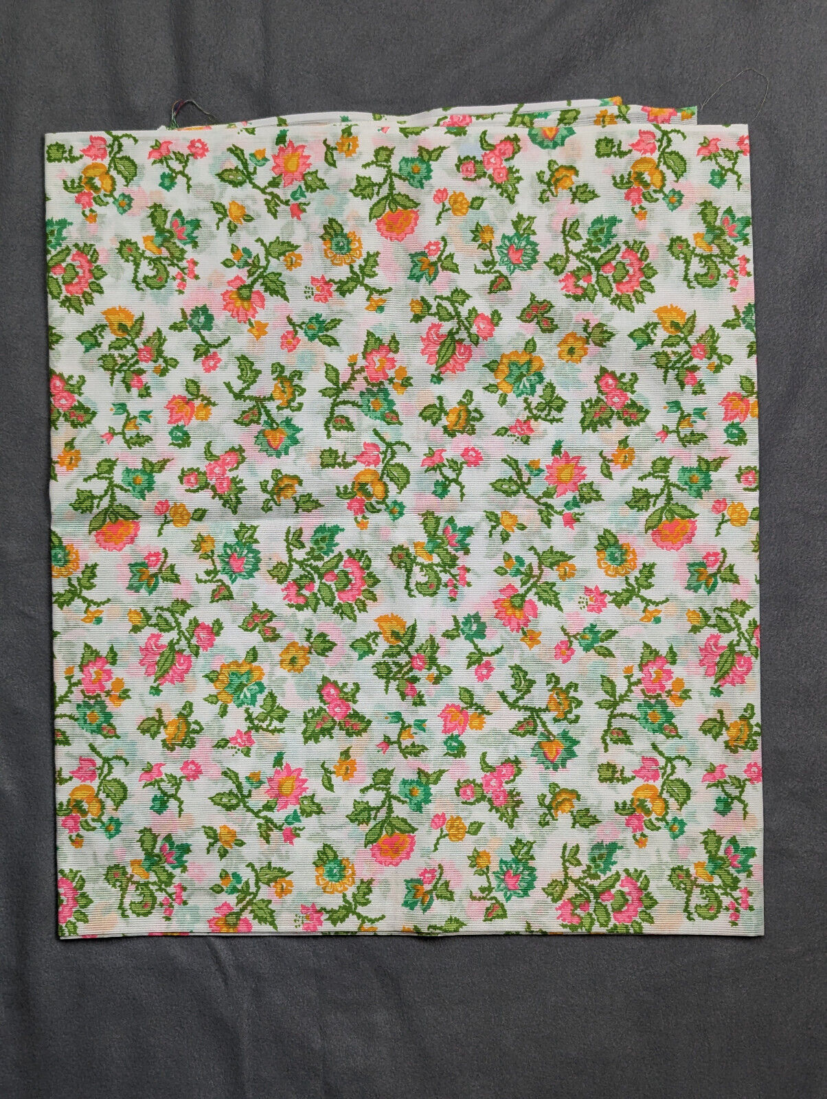 VINTAGE 1960's MCM Fabric Flowers Bright Pink Orange White Lightweight