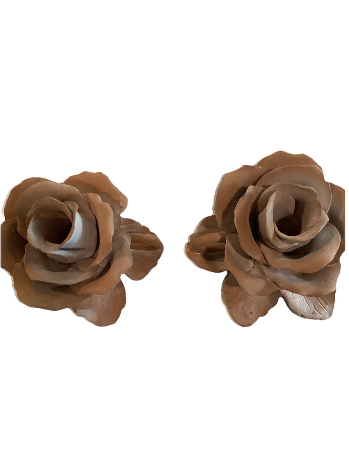 Gorgeous Pair of vintage Italian terracotta rose candlestick holders. handmade.
