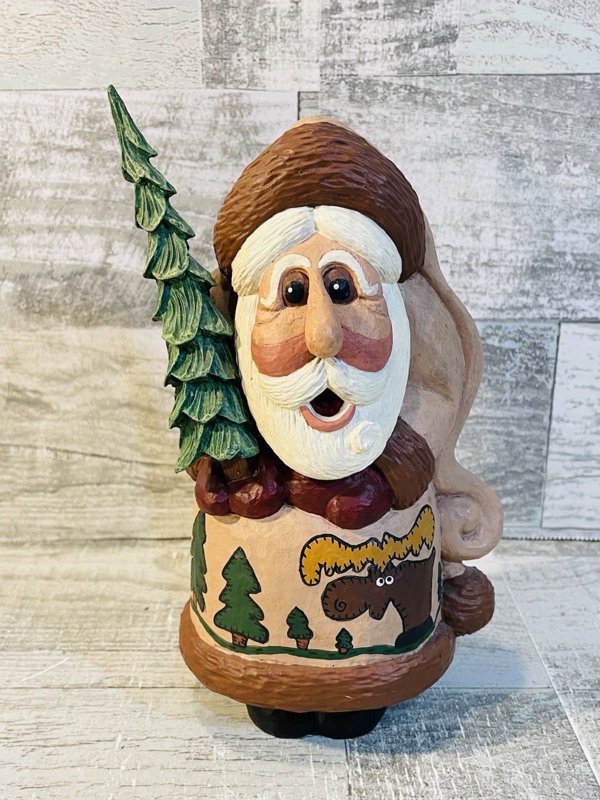 Vintage Folk Art Rodney W. Leeseberg Woodland Santa 1998 From Out of the North