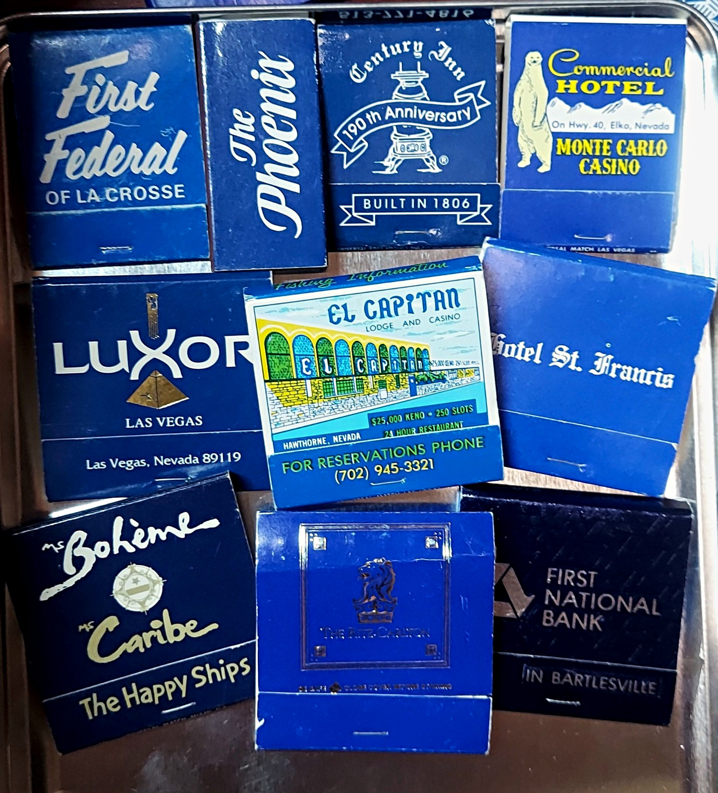 Vintage Blue Matchbook Lot - Luxor, Monte Carlo, El Capitan