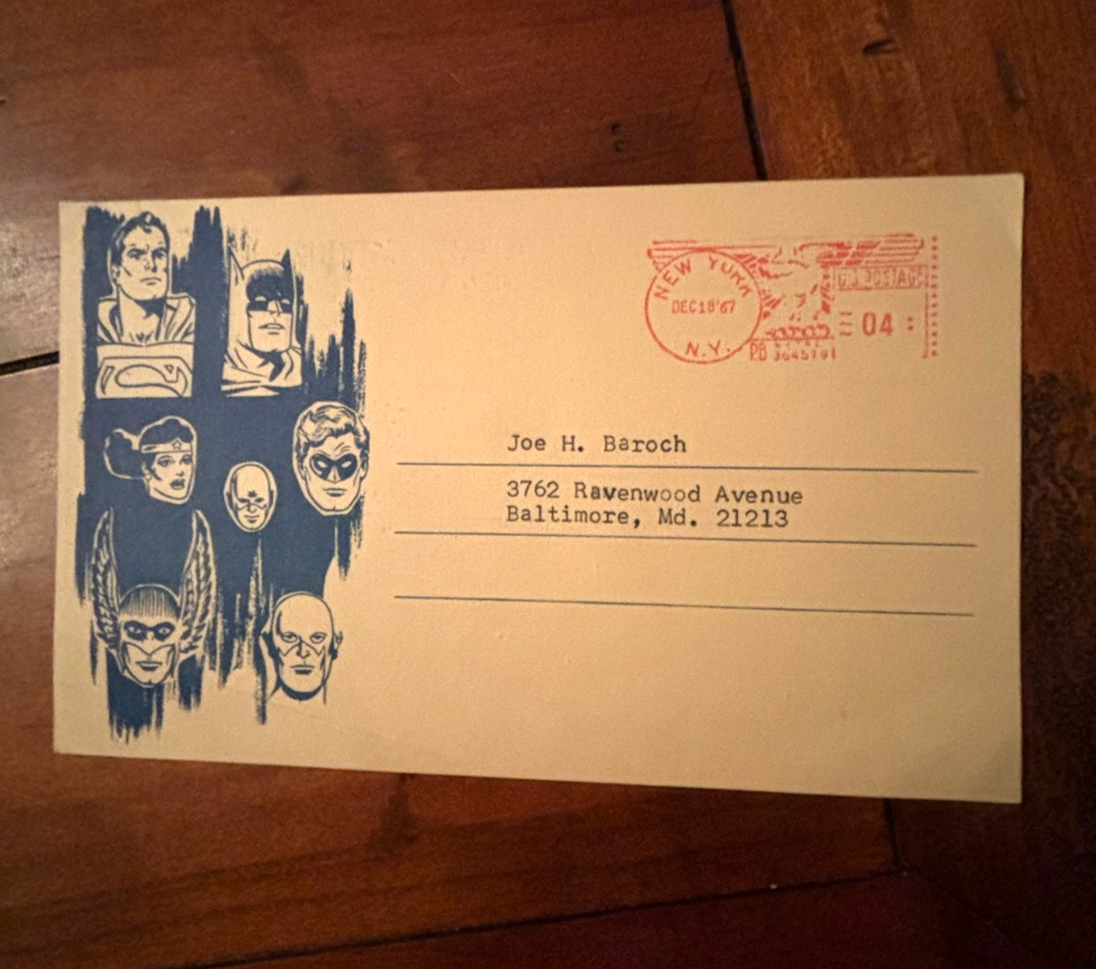 1967 DC Comics Fan Reply Postcard w/ Justice League Characters - Scarce