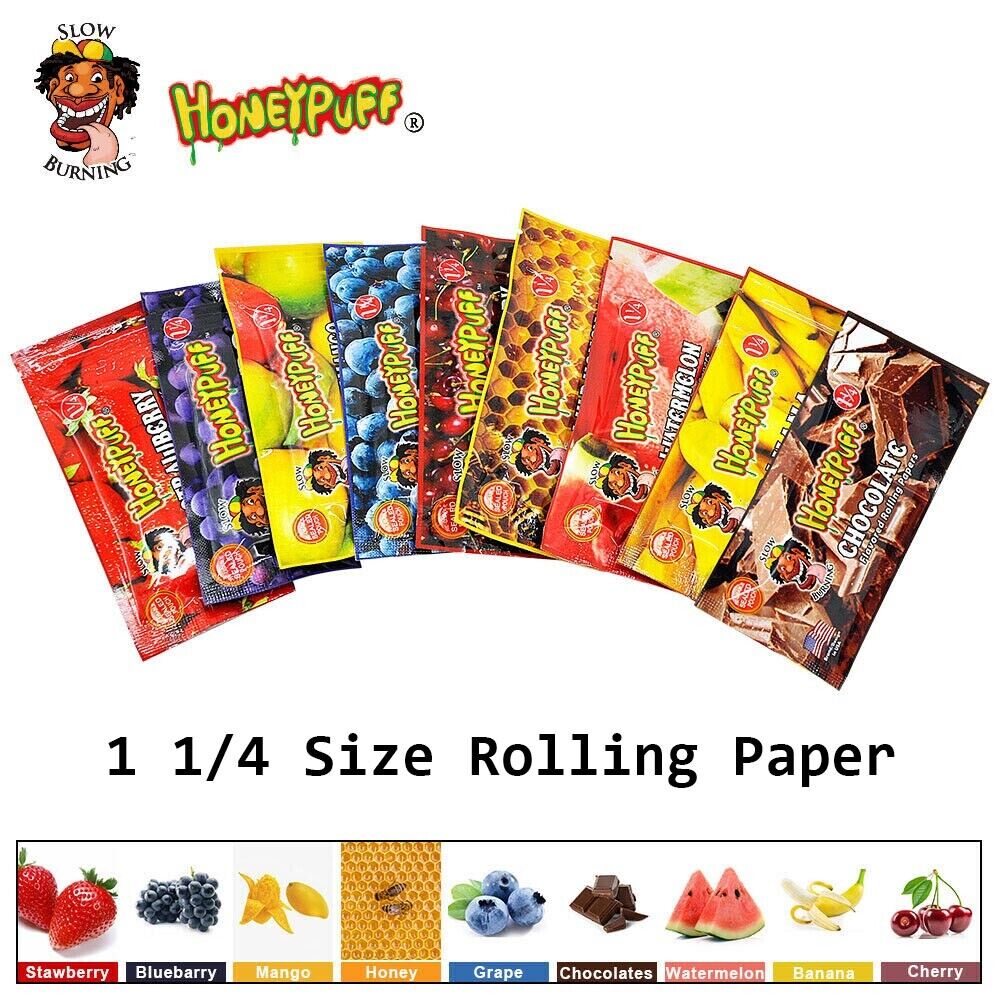12x HONEYPUFF 1 1/4 Mixed Fruit Flavored Cigarette Rolling Papers 32 Leaves/Pack