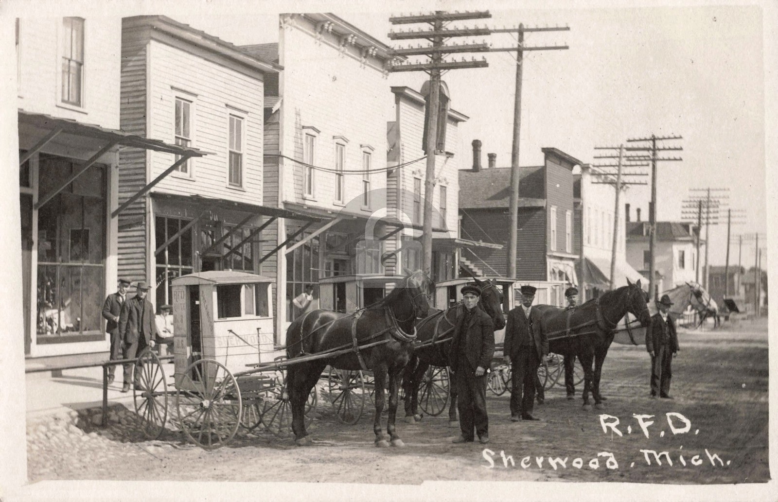 Street View R. F. D. Sherwood MI Michigan 1908 RPPC Photo Postcard COPY