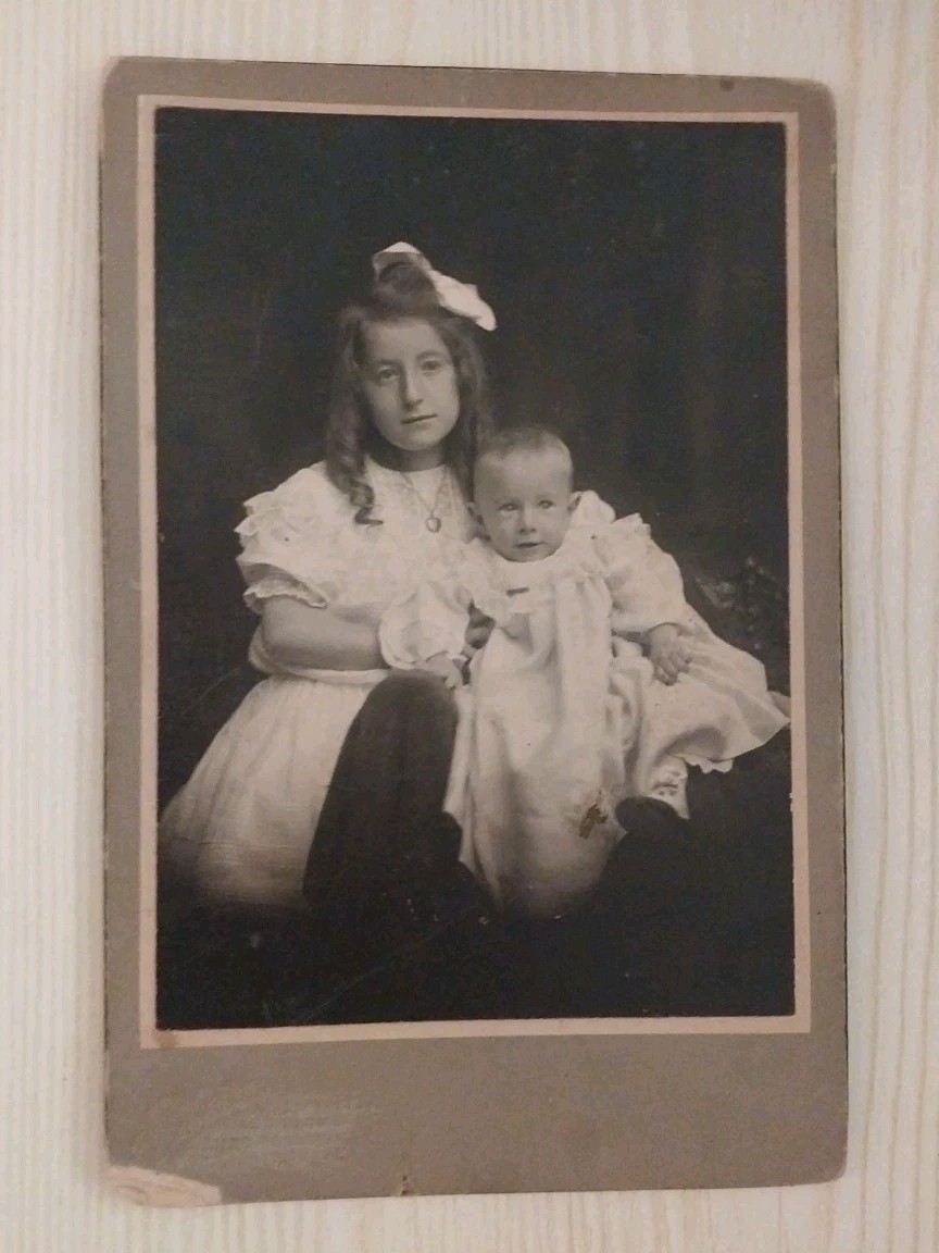 Antique Cabinet Card Photo RUTH GASTON BLOCK 1903 Victorian Brother Sister VTG Antique Cabinet Card Photo RUTH GASTON BLOCK 1903 Victorian Brother Sister VTG