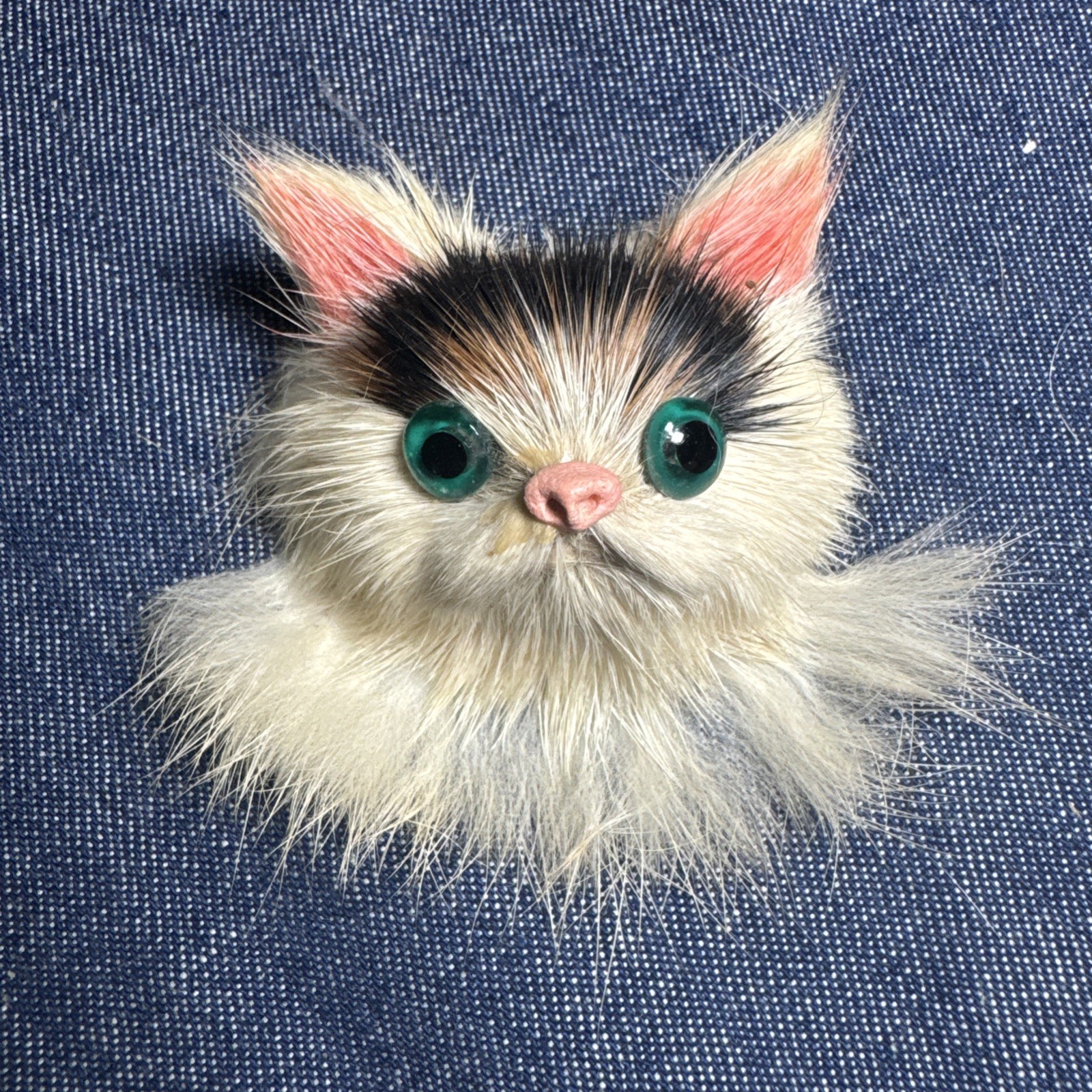 Vintage Fuzzy Calico Cat Refrigerator Magnet Green Eyes Fluffy 2” Vintage Fuzzy Calico Cat Refrigerator Magnet Green Eyes Fluffy 2”