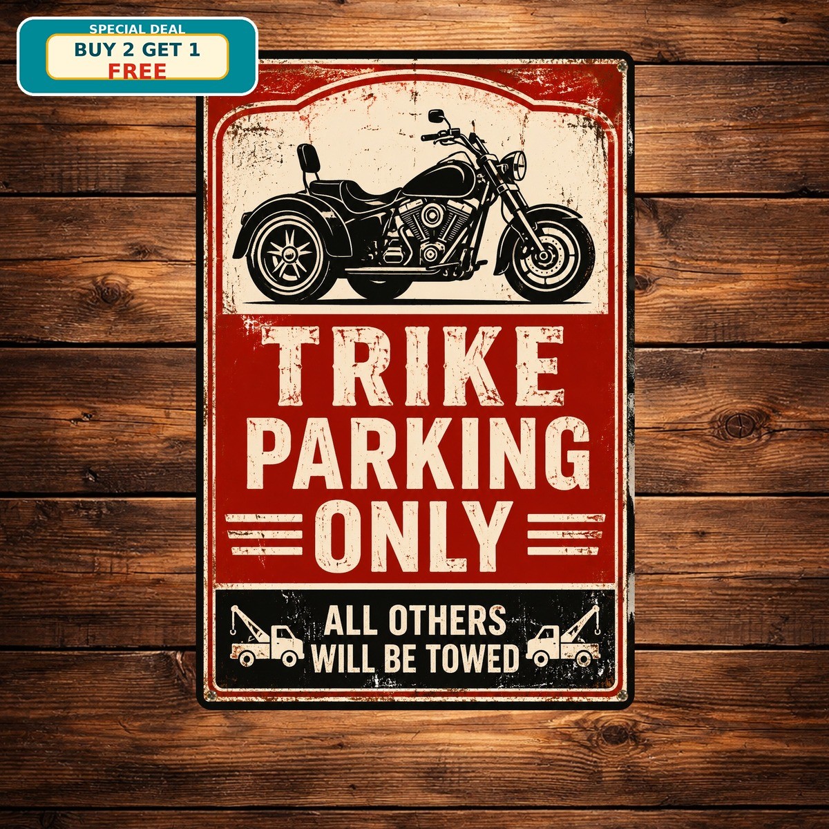 Trike Motorcycle Parking Only Street Garage Workshop Metal Tin Sign