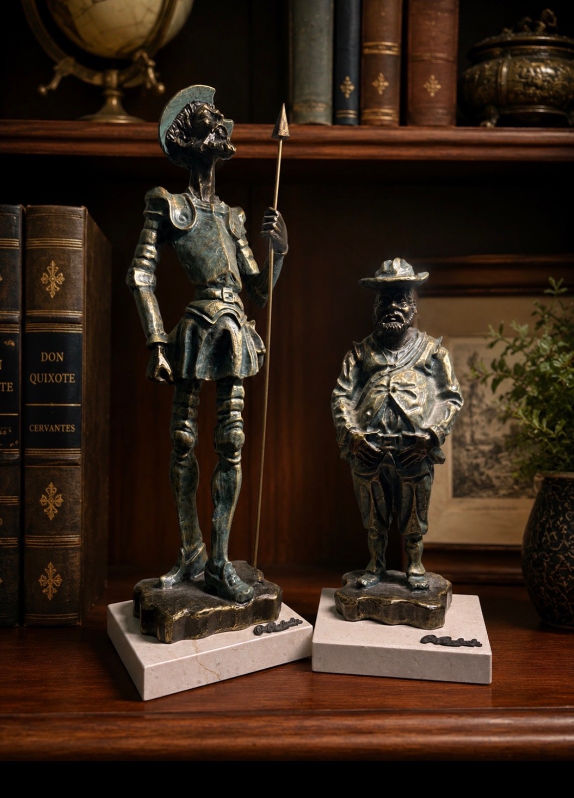 Ángeles Anglada Don Quixote & Sancho Panza Statue Set Marble Bases 40cm Spain