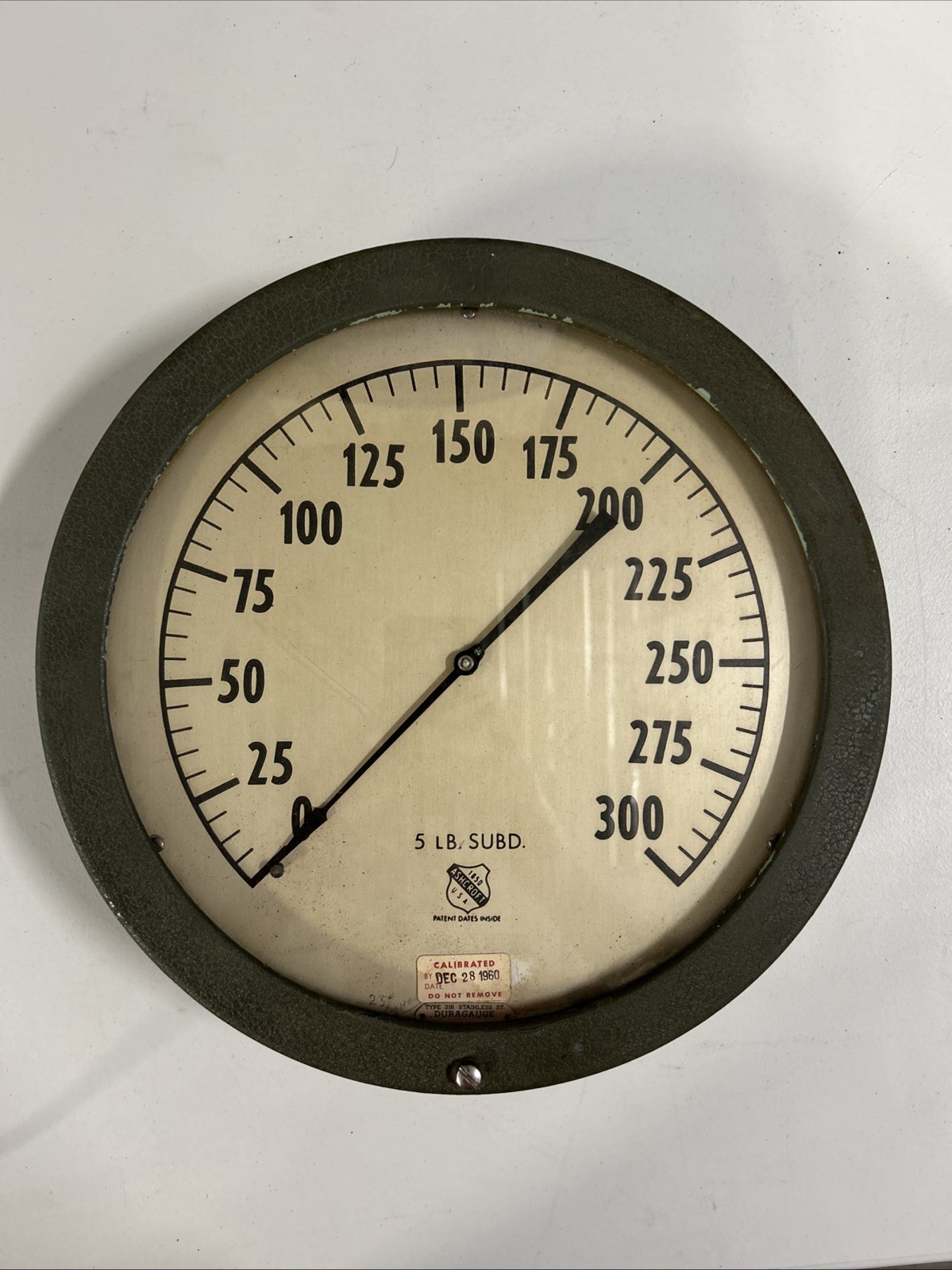 Vintage Ashcroft Duragauge Iron Works Pressure Gauge Steampunk 12” Steel 300psi