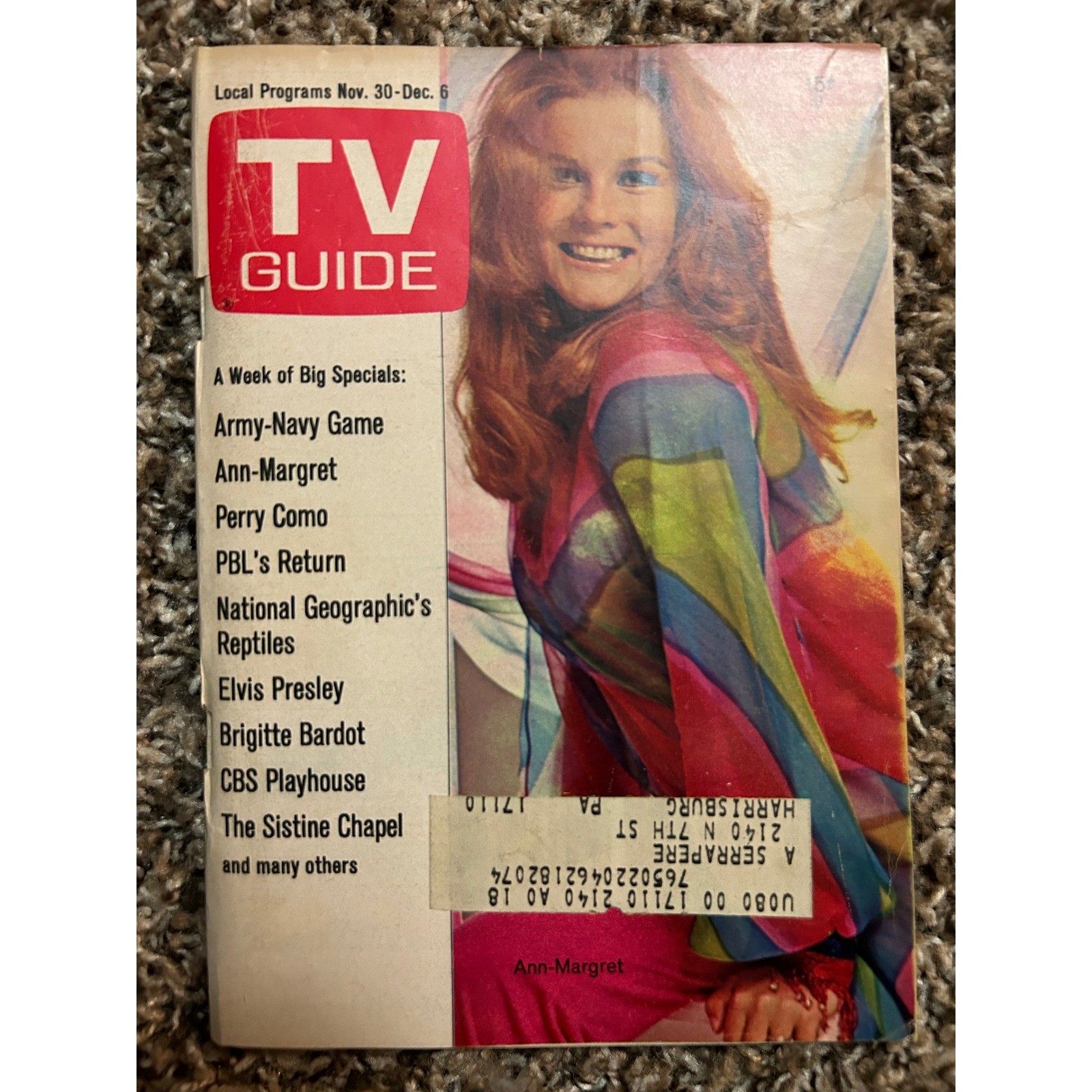 Vintage TV Guide Nov 30 1968 Ann-Margret Cover Elvis Presley Army-Navy Game