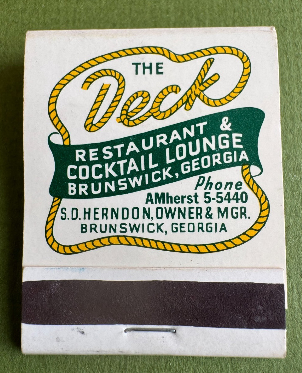 The Deck Restaurant, Brunswick Georgia Vintage Matchbook, Unstruck, Full, Nice