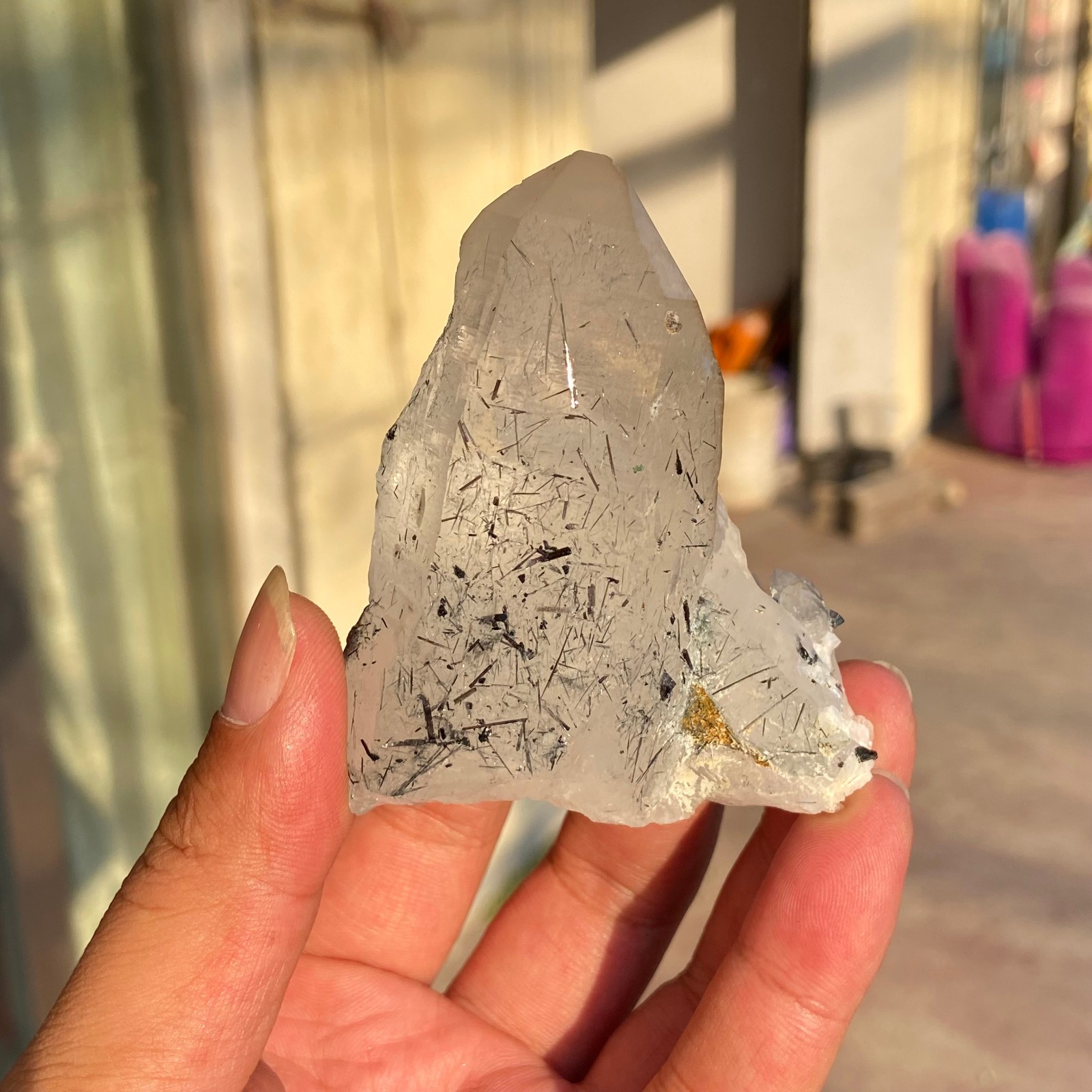 150g Small Natural White Quartz Crystal /Specularite Mineral Specimen Healing