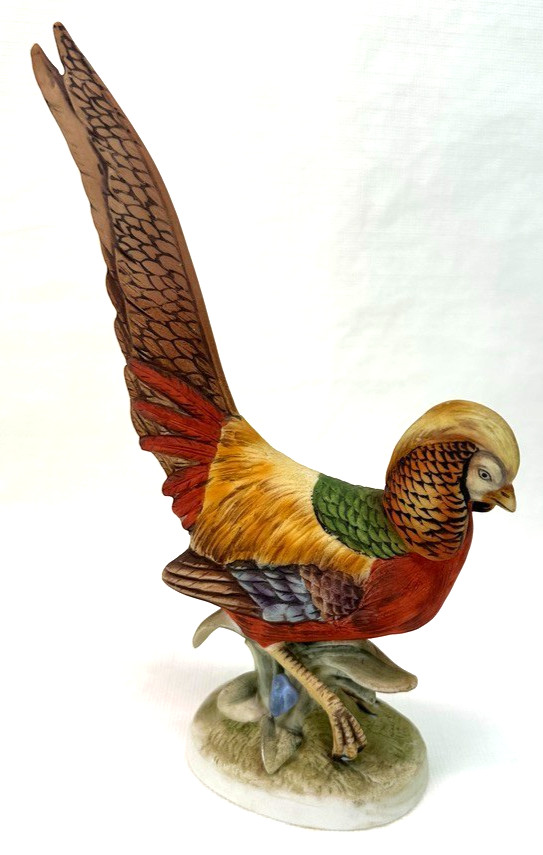 Lefton Golden Pheasant Porcelain Figurine  Hand Painted 8 In Tall Vintage  Japan
