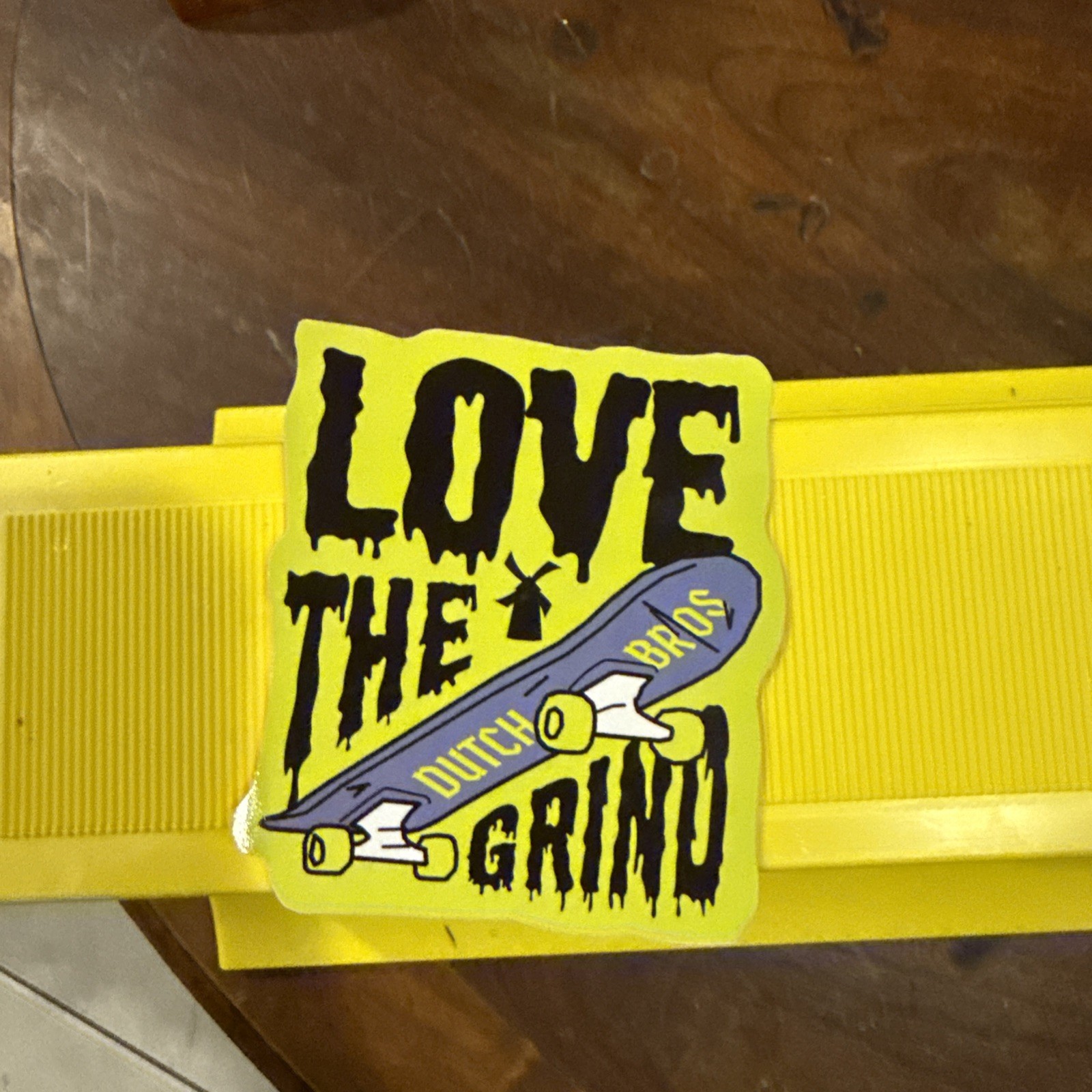 Dutch Bros Sticker SEPTEMBER 2023 Love The Grind Skateboard Yellow & Black