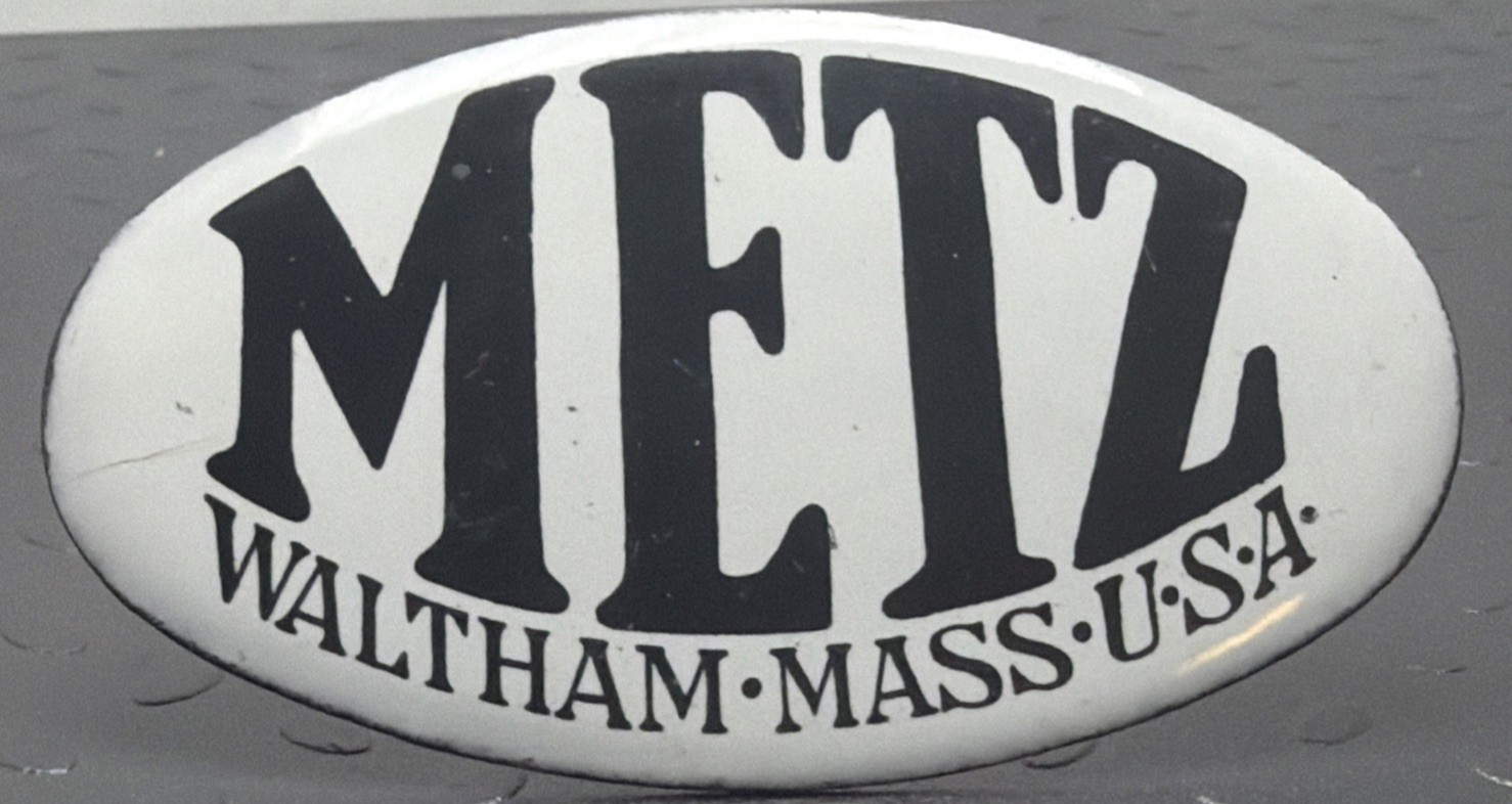 Vintage METZ Radiator Emblem Porcelain Hood Badge Waltham Mass Reproduction: 2A2