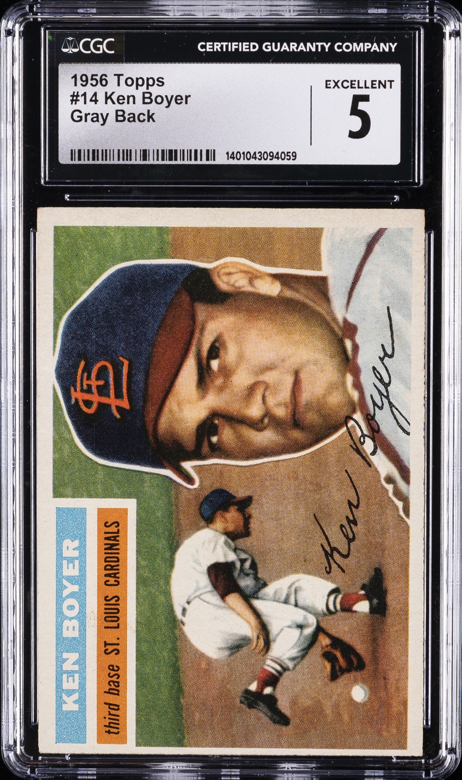 1956 TOPPS GRAY BACK #14 KEN BOYER CGC 5