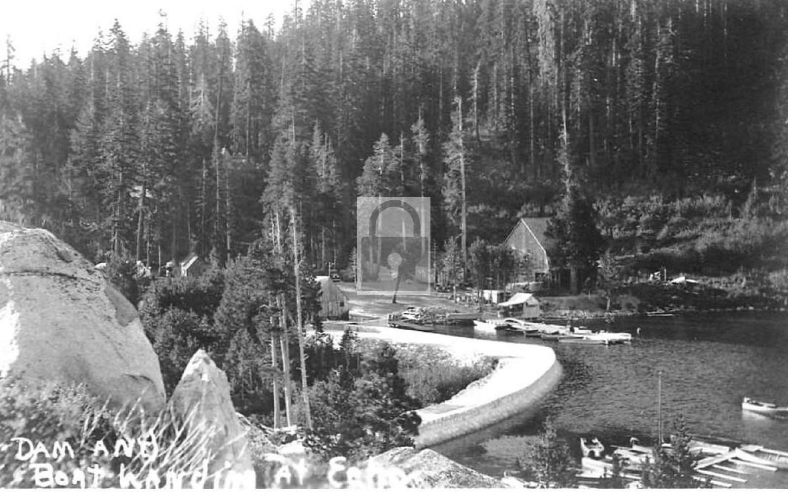 Echo Lake California CA Dam & Boat Landing - Reprint