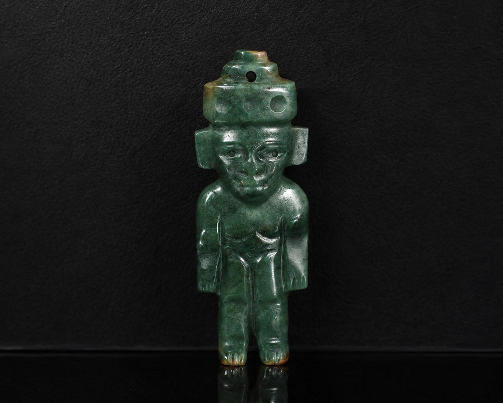 Handcrafted Mayan king Pendant made from 100% Natural Blue Jade 3 inch Tall