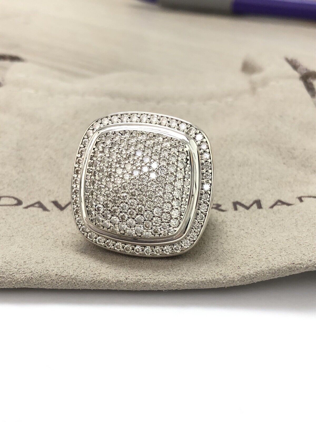 David Yurman Albion 925 Silver 20mm Albion With Pave Diamond Ring Size 6.5