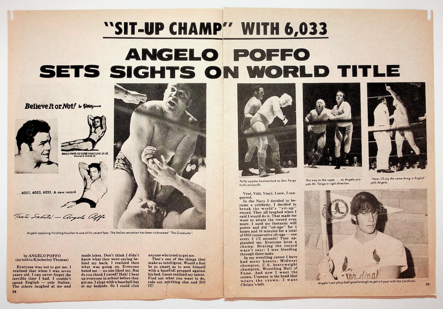 Angelo Poffo Vintage Magazine Article Sit-Up Champ Randy Savage Era 1970s