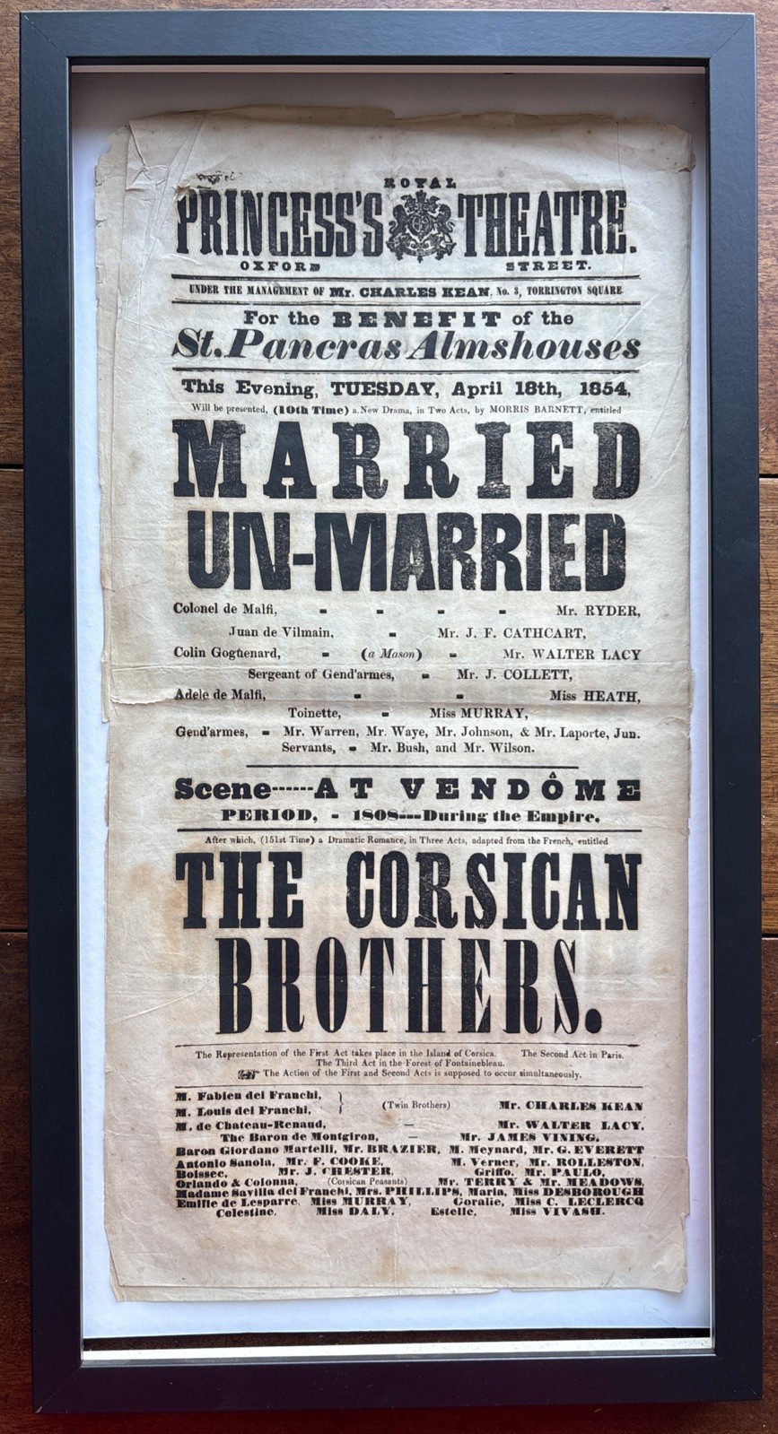 Antique Princess’s Theatre Playbill Corsican Brothers Married Un-Married 1854