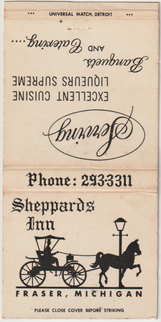 Sheppards Inn FRASER, MICHIGAN Bobtail Matchbook Cover