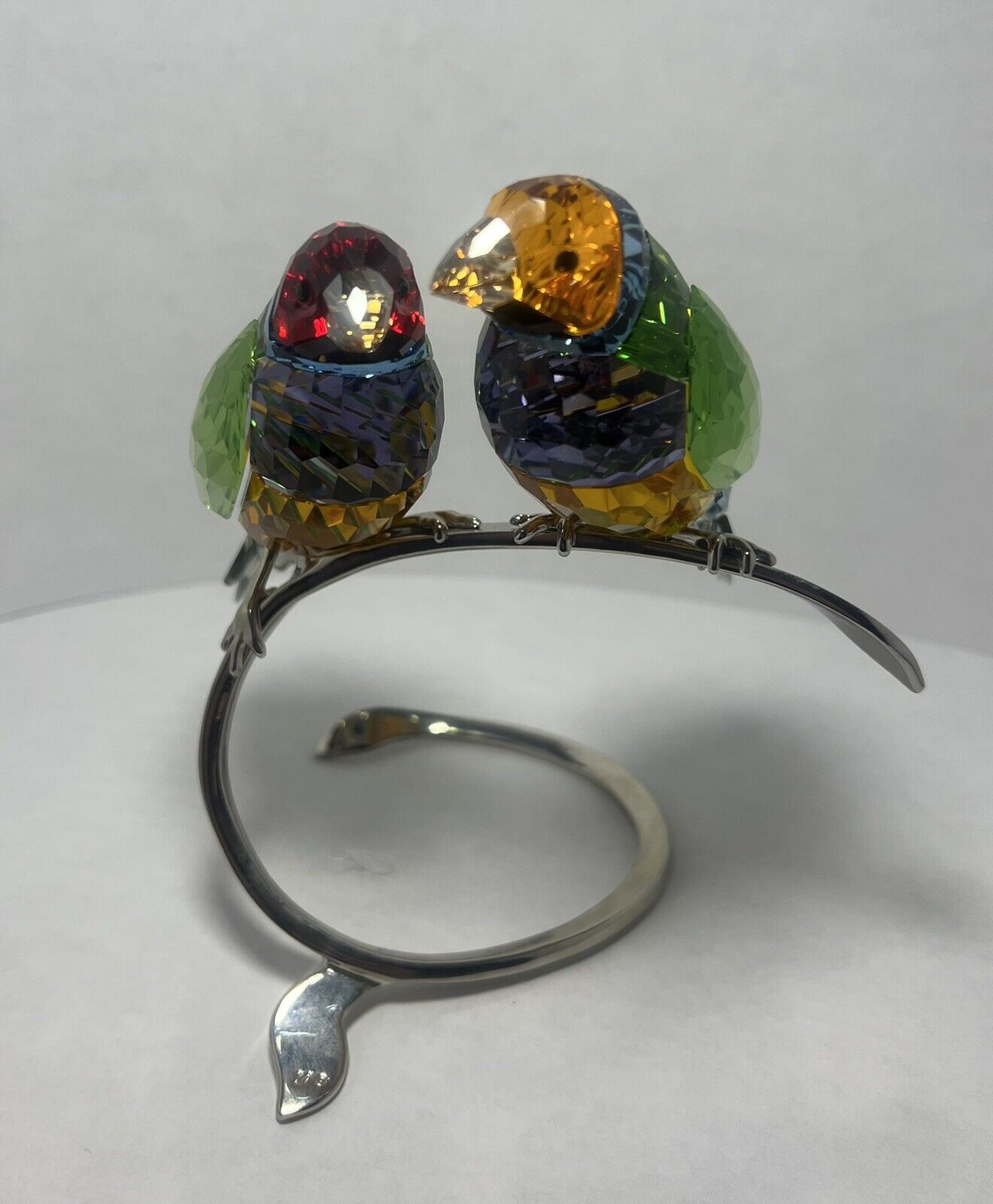 Swarovski Gouldian Finches Peridot Birds Silver Stand Crystal Figurine #1141675