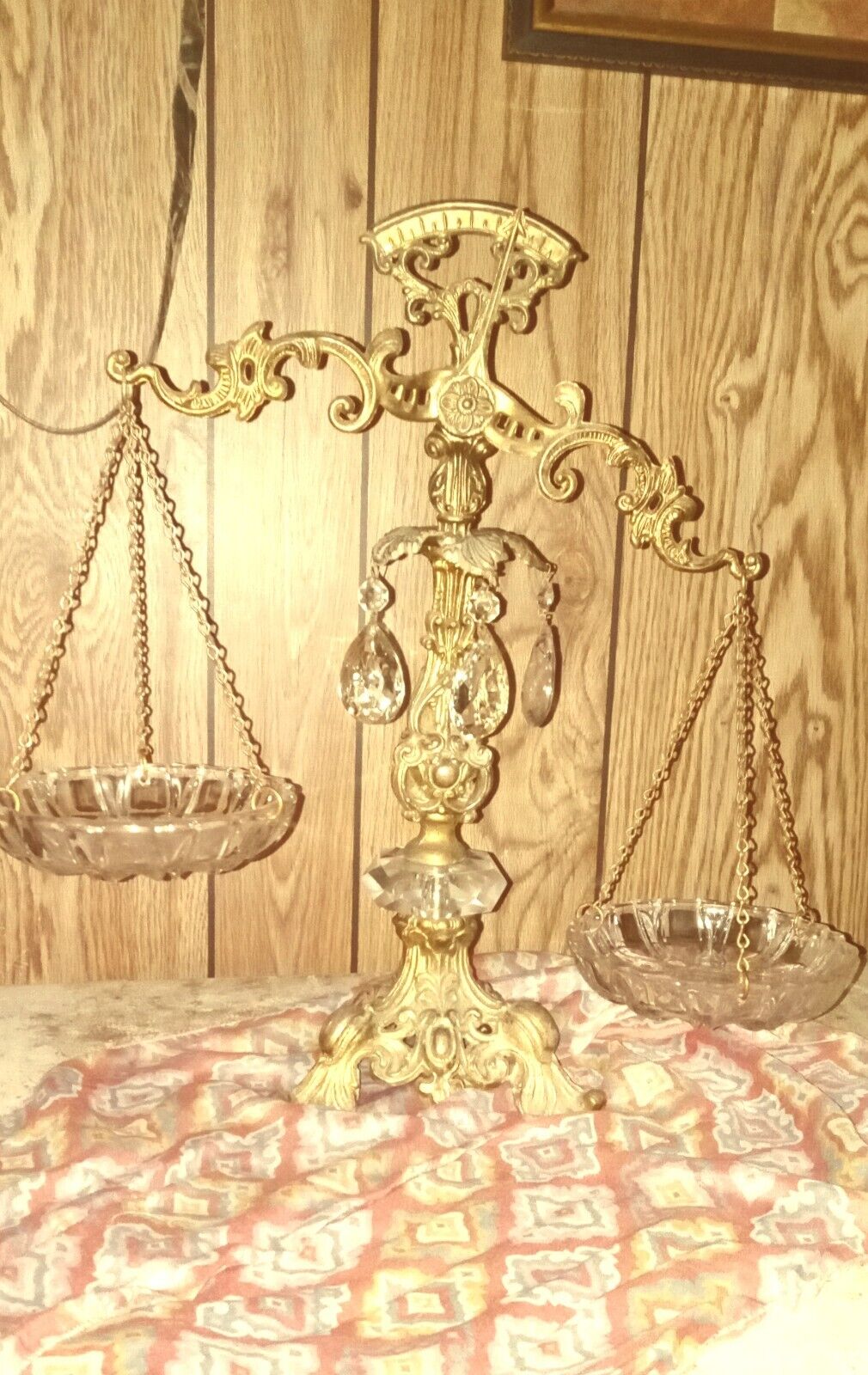 Vintage L&L WMC Scales of Justice Brass and Crystal.