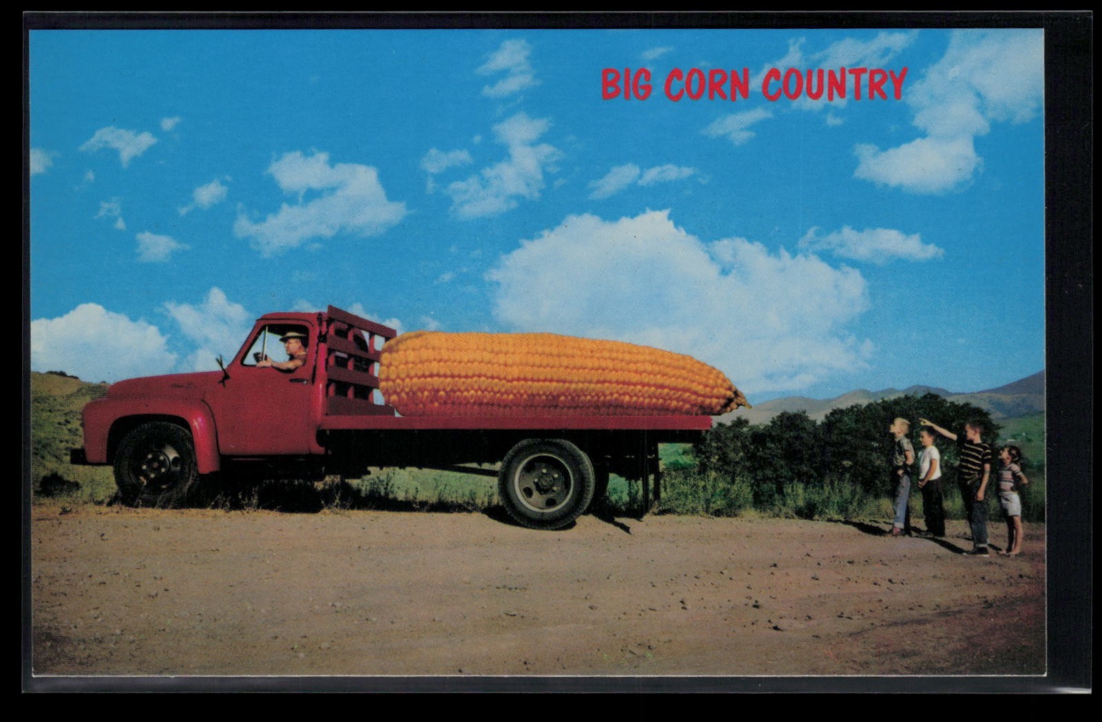 Postcard Exaggeration Flatbed Truck Giant Big Corn Country Children
