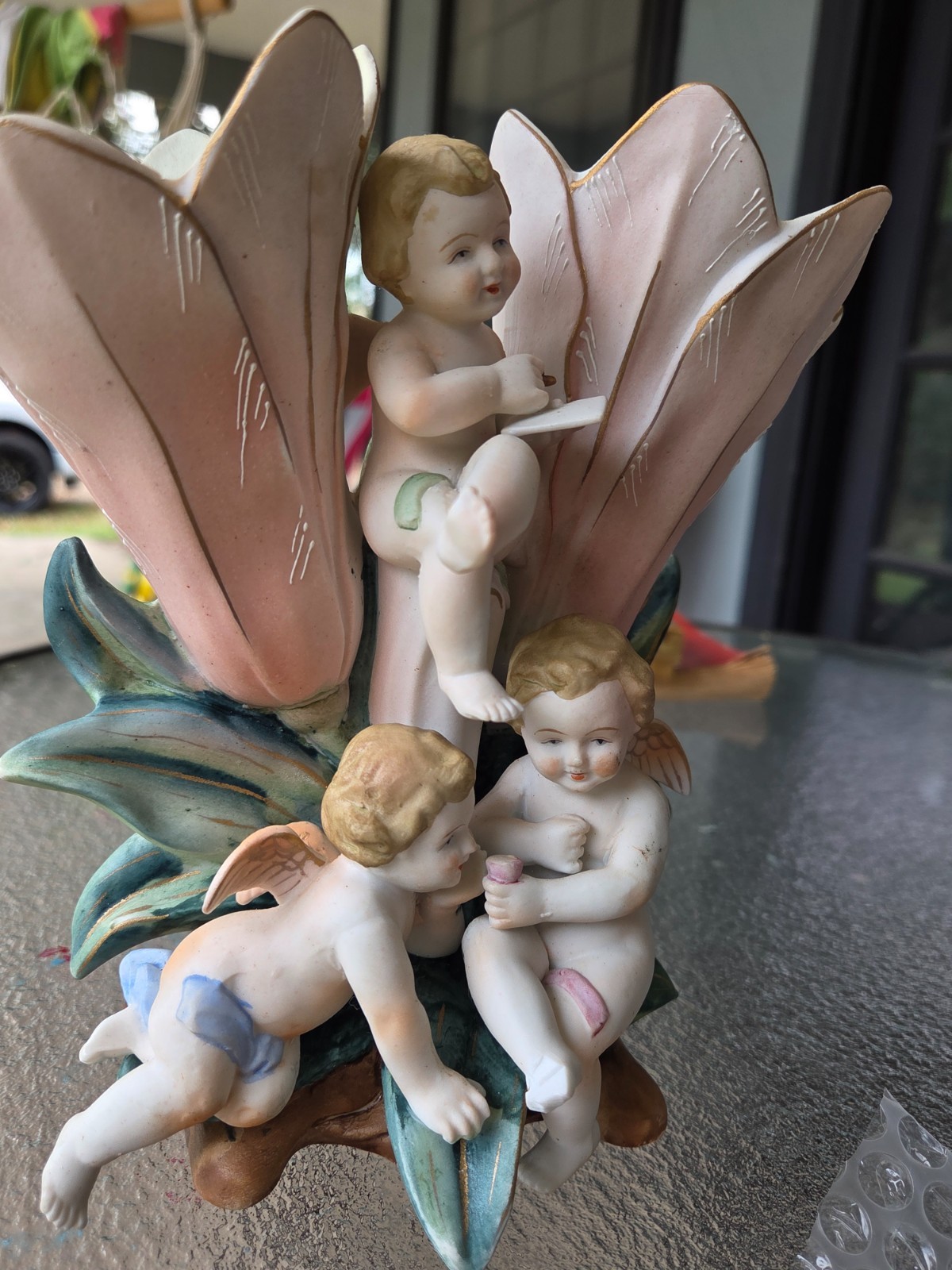 MCM Ardalt Occupied Japan Ceramic Angels & Tulips, Restore Piece, Missing Toe, h MCM Ardalt Occupied Japan Ceramic Angels & Tulips, Restore Piece, Missing Toe, h