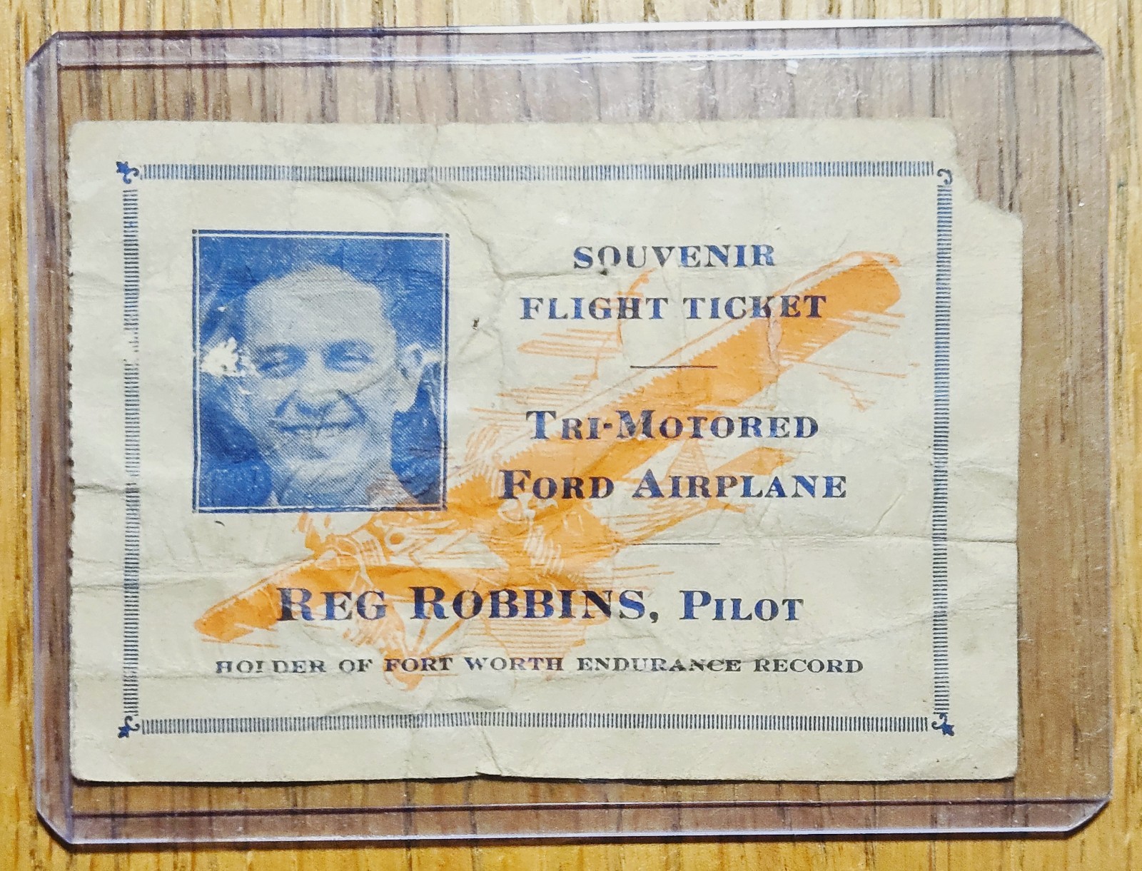 1930 Souvenir Flight Ticket Lincoln, Illinois REG ROBBINS FORD AIRPLANE PILOT
