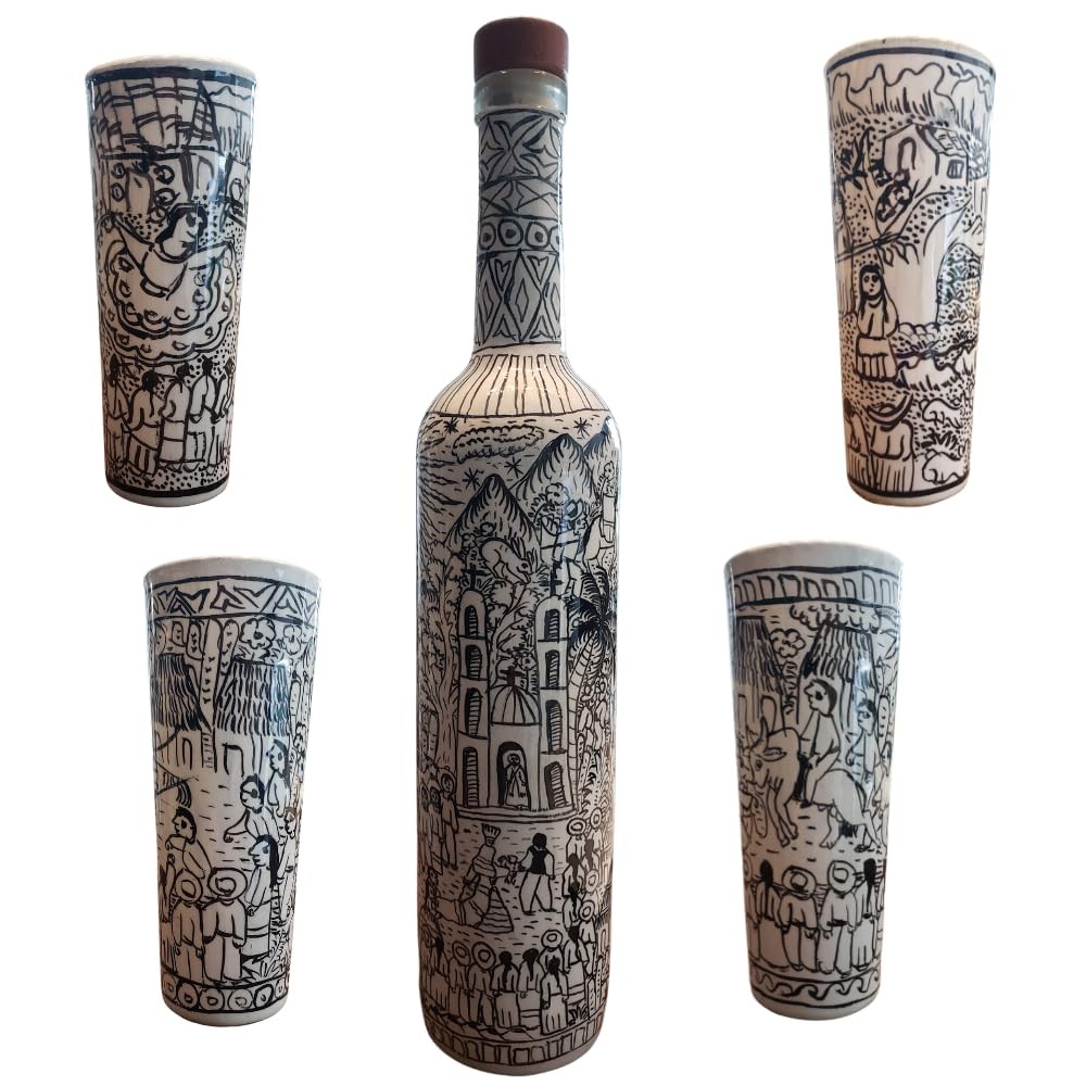 Colorful Mexican Artistry in Every Sip: Hand-painted Tequila decanter & Shot