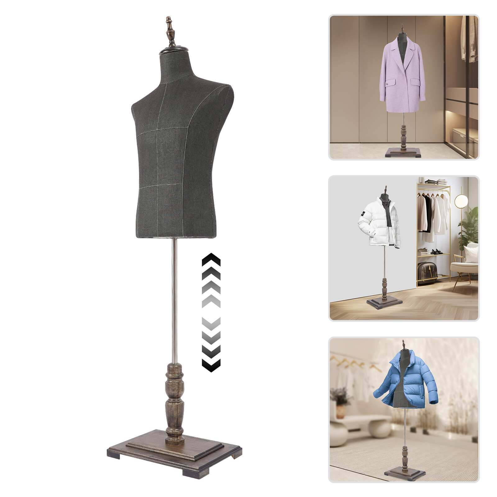 Male Mannequin Model with Stand, Half-length Model, Mannequin Dress Form, Black
