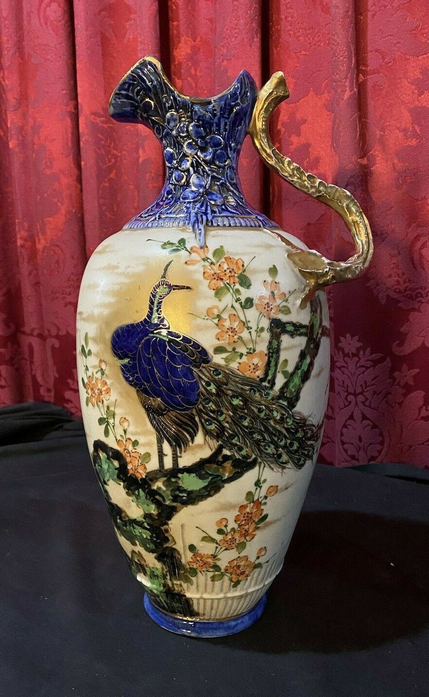 ANTIQUE VICTORIAN FLORAL & PEACOCK DECORATED PORCELAIN 13